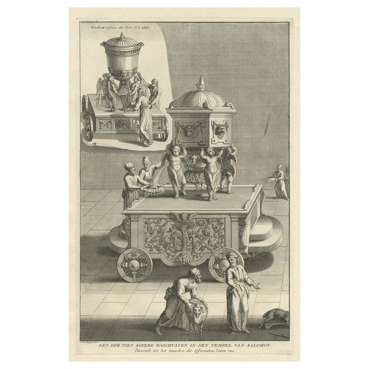 Antique Engraving of One of the Ten Brass Lavers in Solomon's Temple, 1725