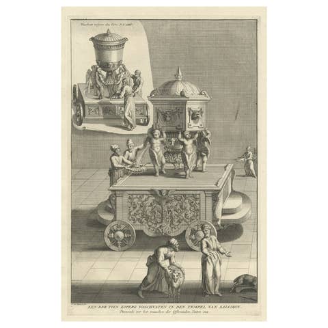Antique Engraving of One of the Ten Brass Lavers in Solomon's Temple, 1725