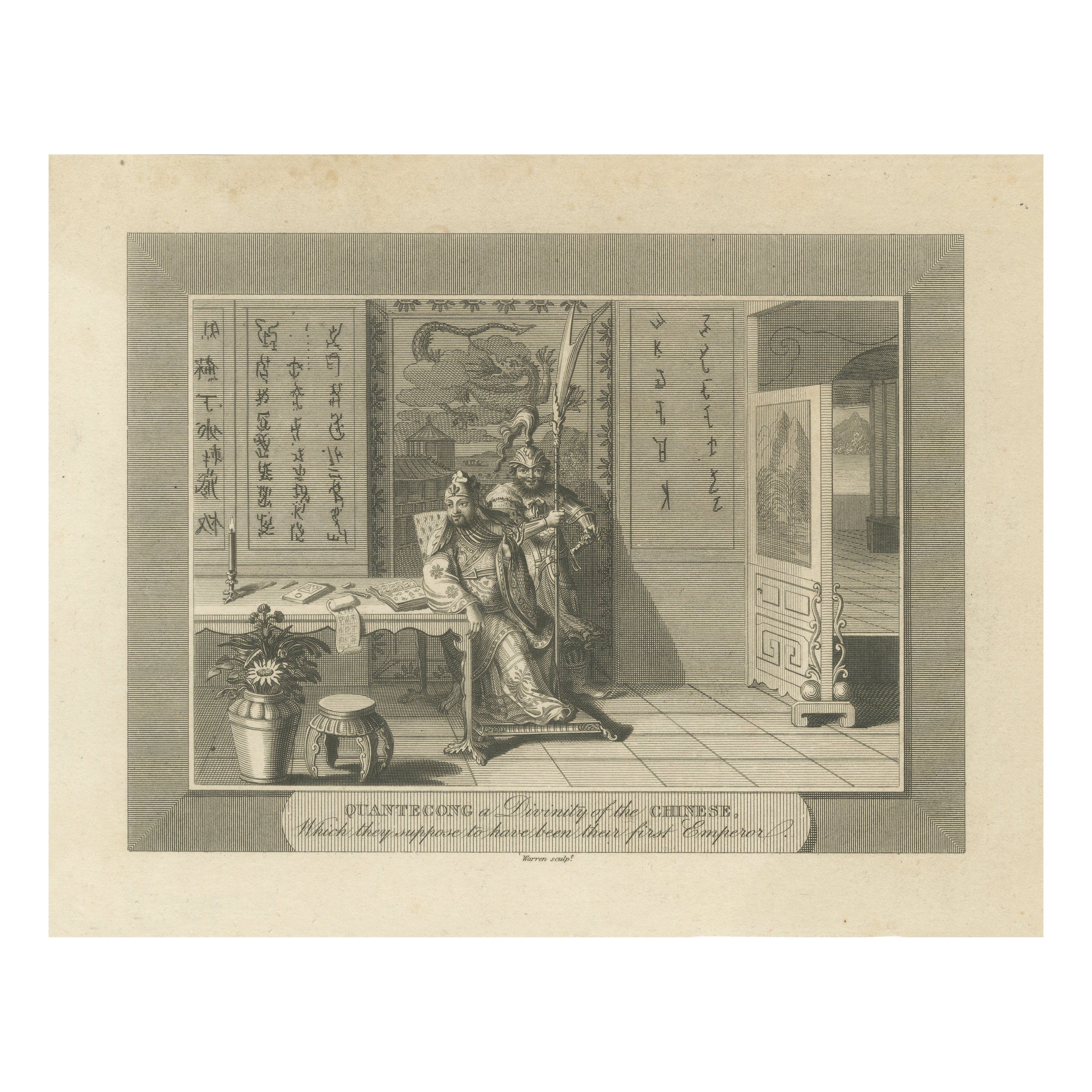 Grabado antiguo de Quante-Cong, emperador de los chinos, Warren sc., c.1790