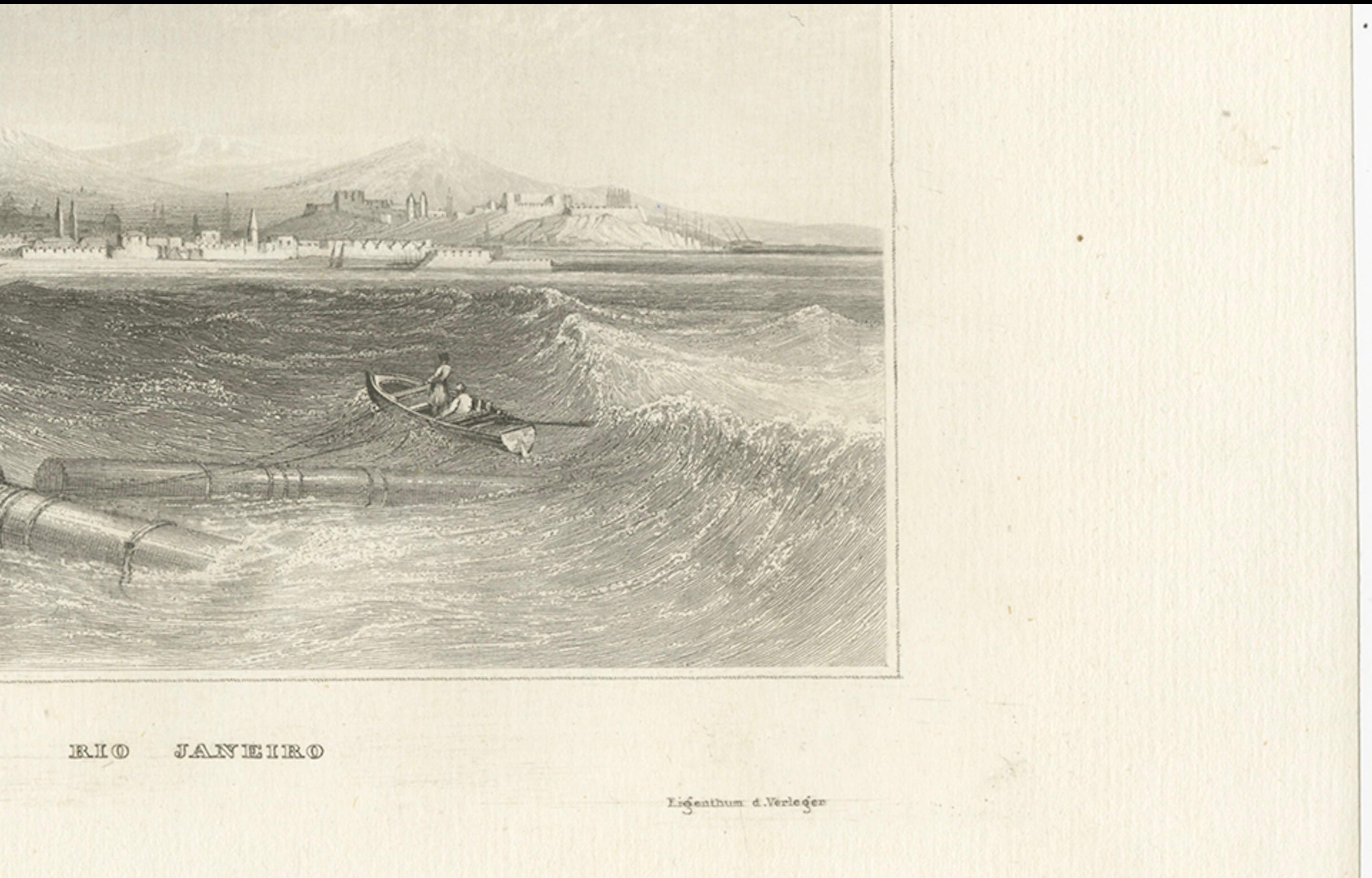 Autrichien Gravure ancienne de Rio de Janeiro - Vue du port par Schröder & Kunike, années 1830 en vente