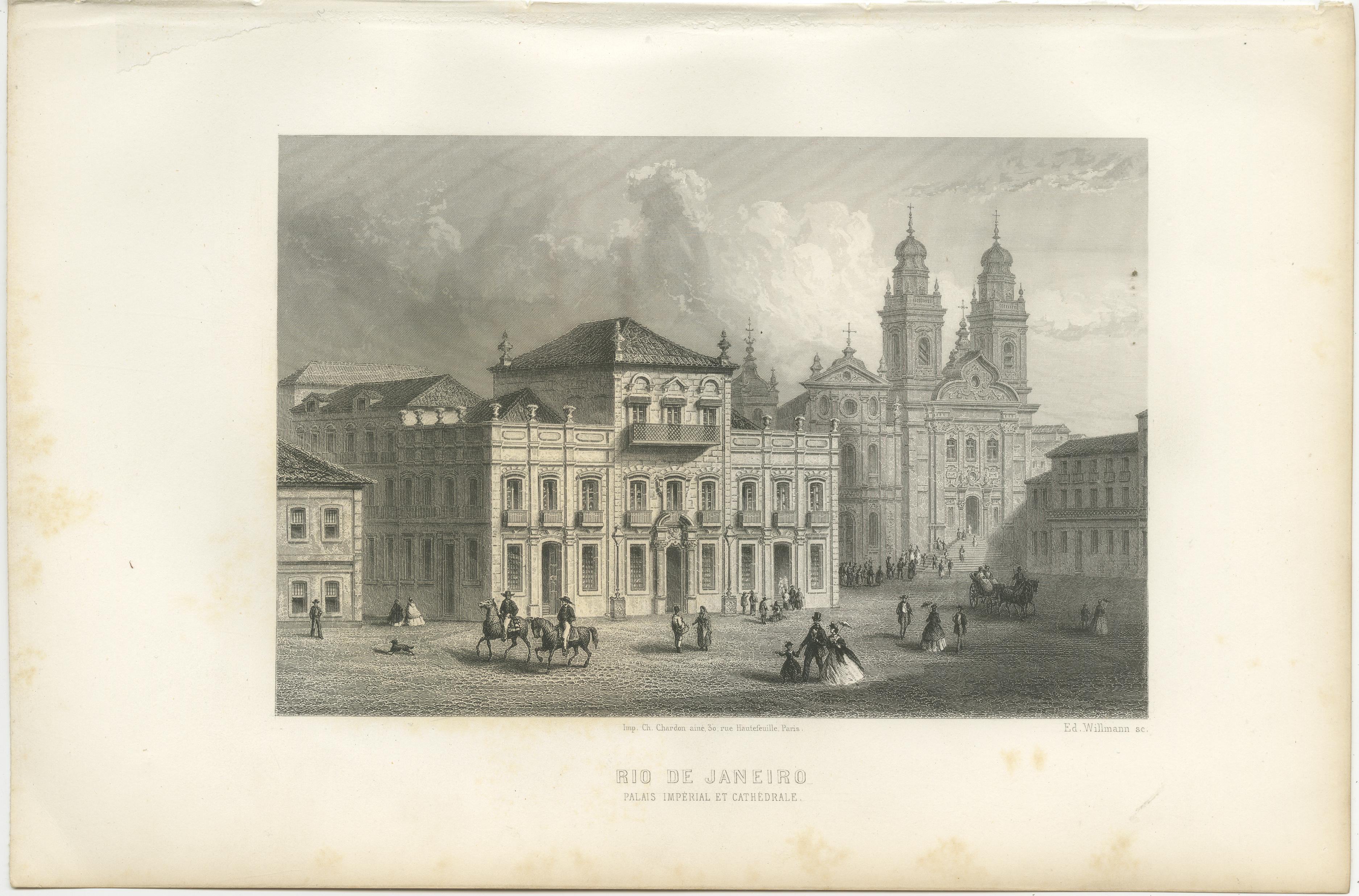 Antiker Kupferstich von Rio de Janeiro, Kaiserpalast und Kathedrale, um 1867

Detaillierter Kupferstich von Rio de Janeiro aus der Mitte des 19. Jahrhunderts mit dem Titel Rio de Janeiro - Palais Impérial et Cathédrale. Die Komposition zeigt den