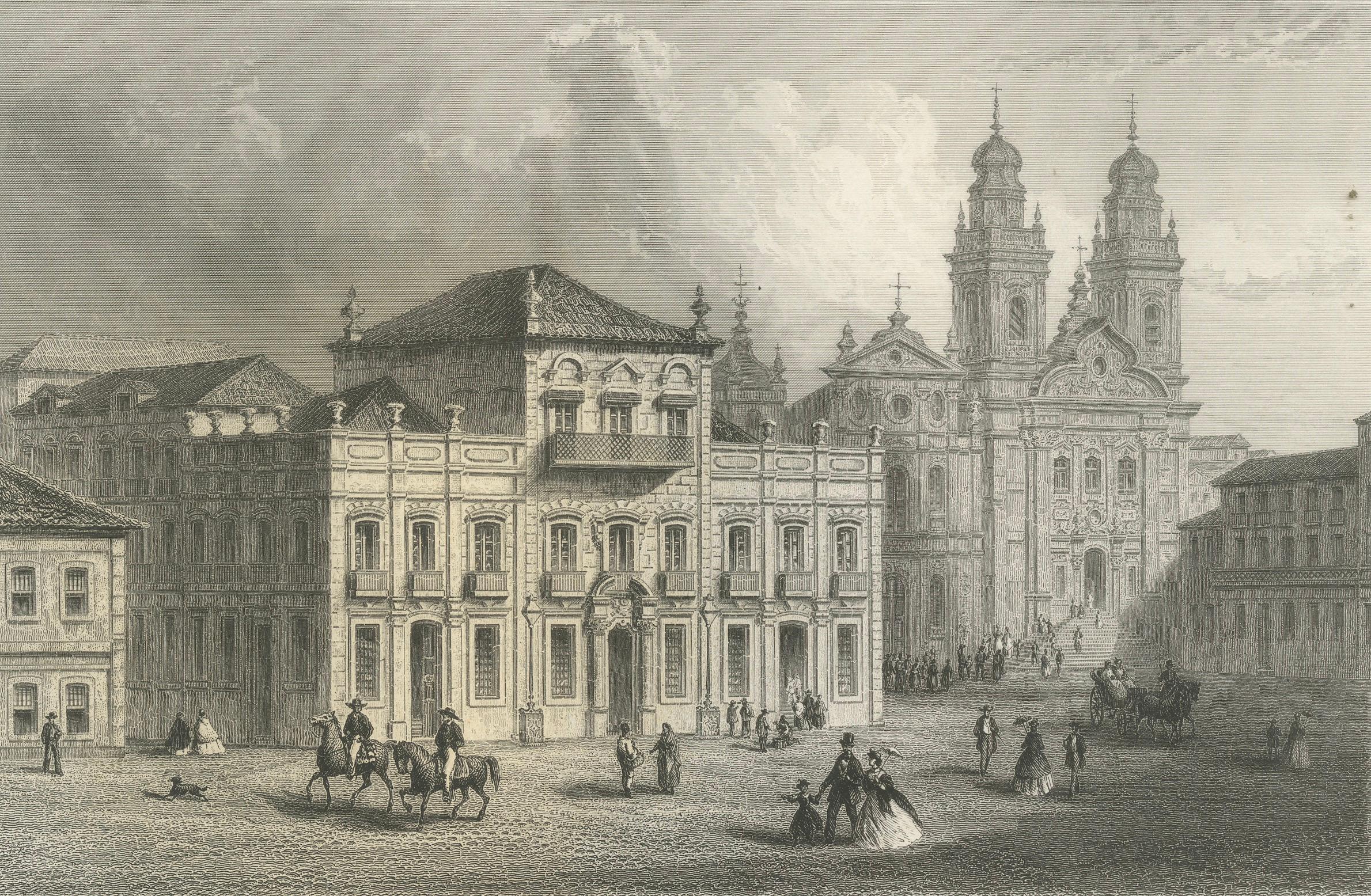 Antiker Kupferstich von Rio de Janeiro, Kaiserpalast und Kathedrale, um 1867 (Französisch) im Angebot