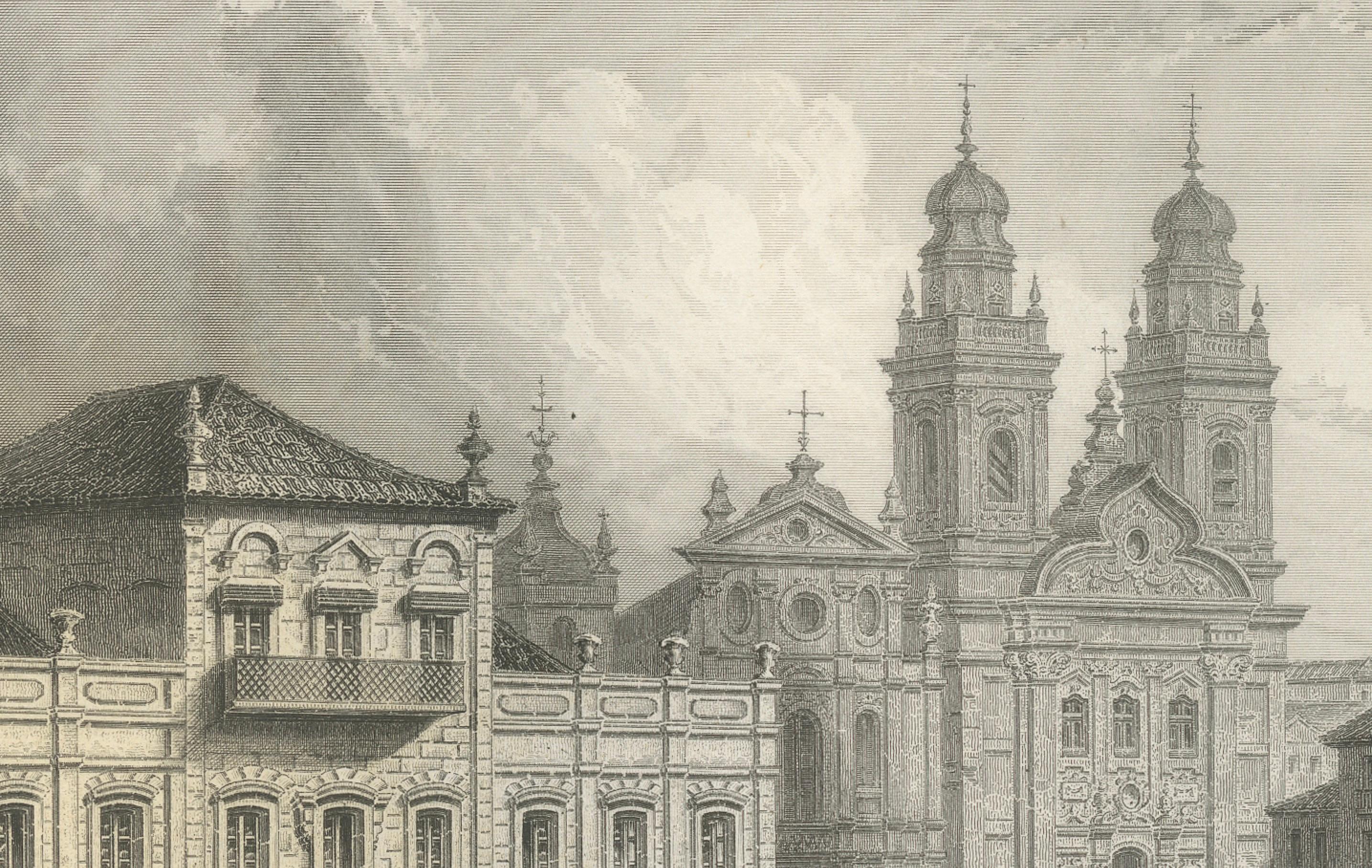 Antiker Kupferstich von Rio de Janeiro, Kaiserpalast und Kathedrale, um 1867 im Zustand „Gut“ im Angebot in Langweer, NL
