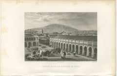Antique Engraving of Santiago de Chile, Grande Place, 1867