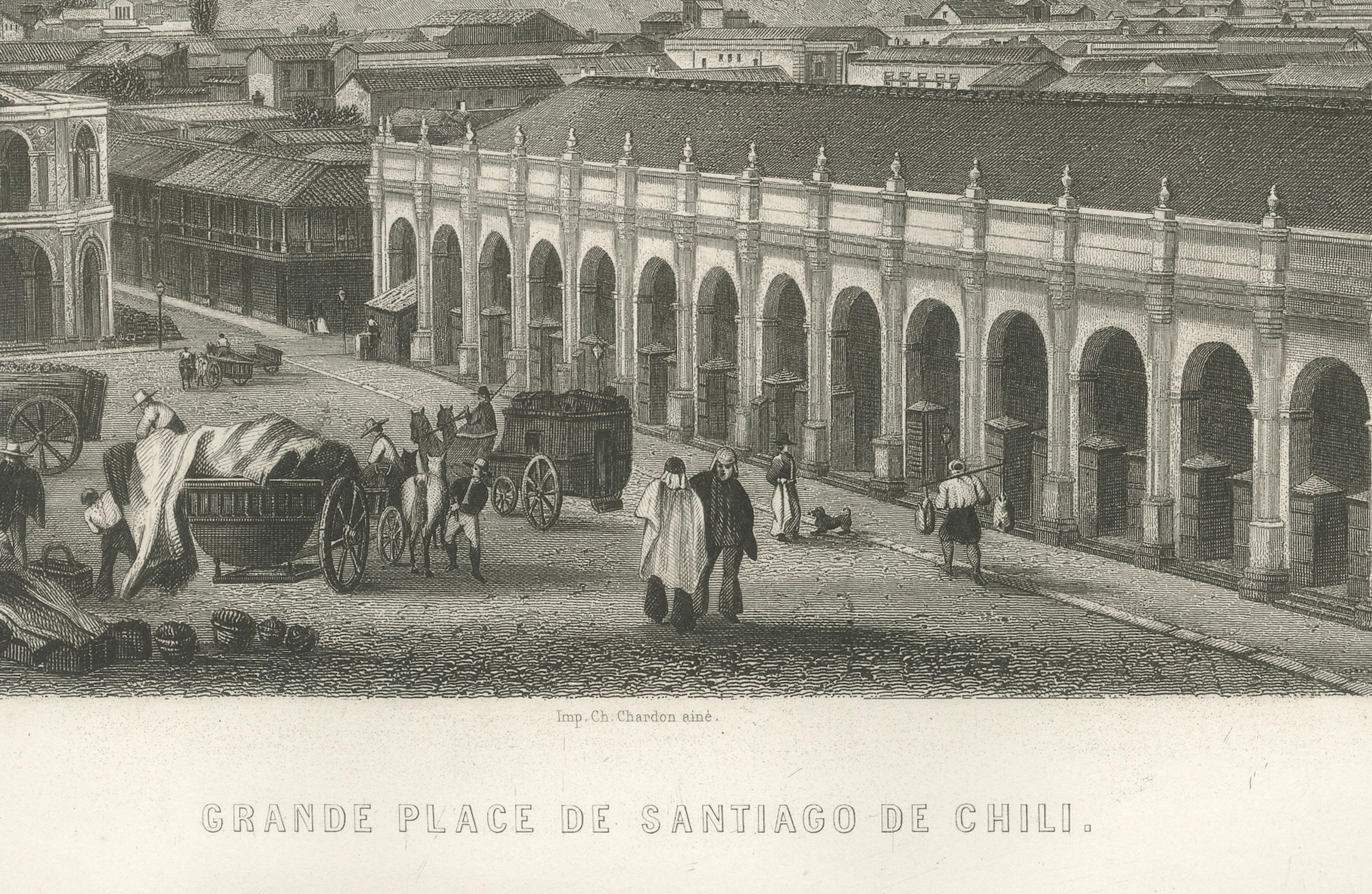 Antiker Kupferstich von Santiago de Chile, Grande Place, 1867 (Graviert) im Angebot