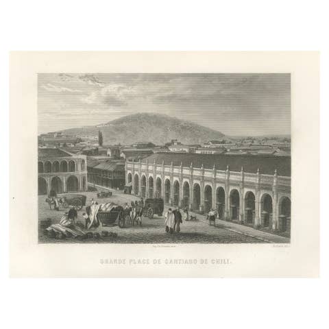 Antique Engraving of Santiago de Chile, Grande Place, 1867