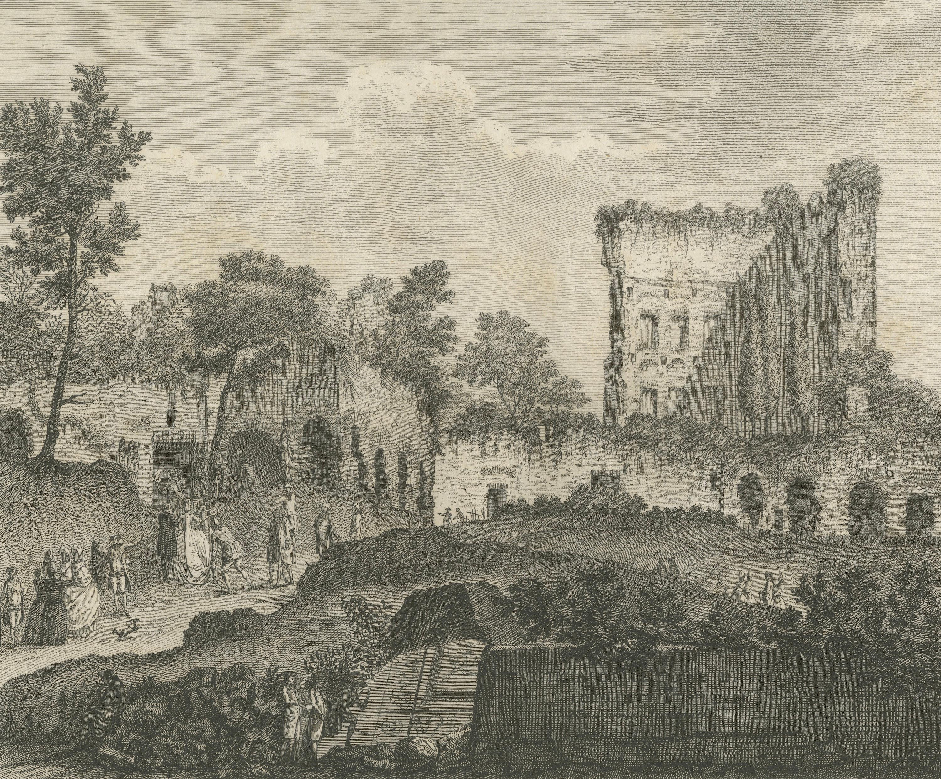 Antique Engraving of the Baths of Titus in Rome, Ruins, Niquet Family, c.1780
