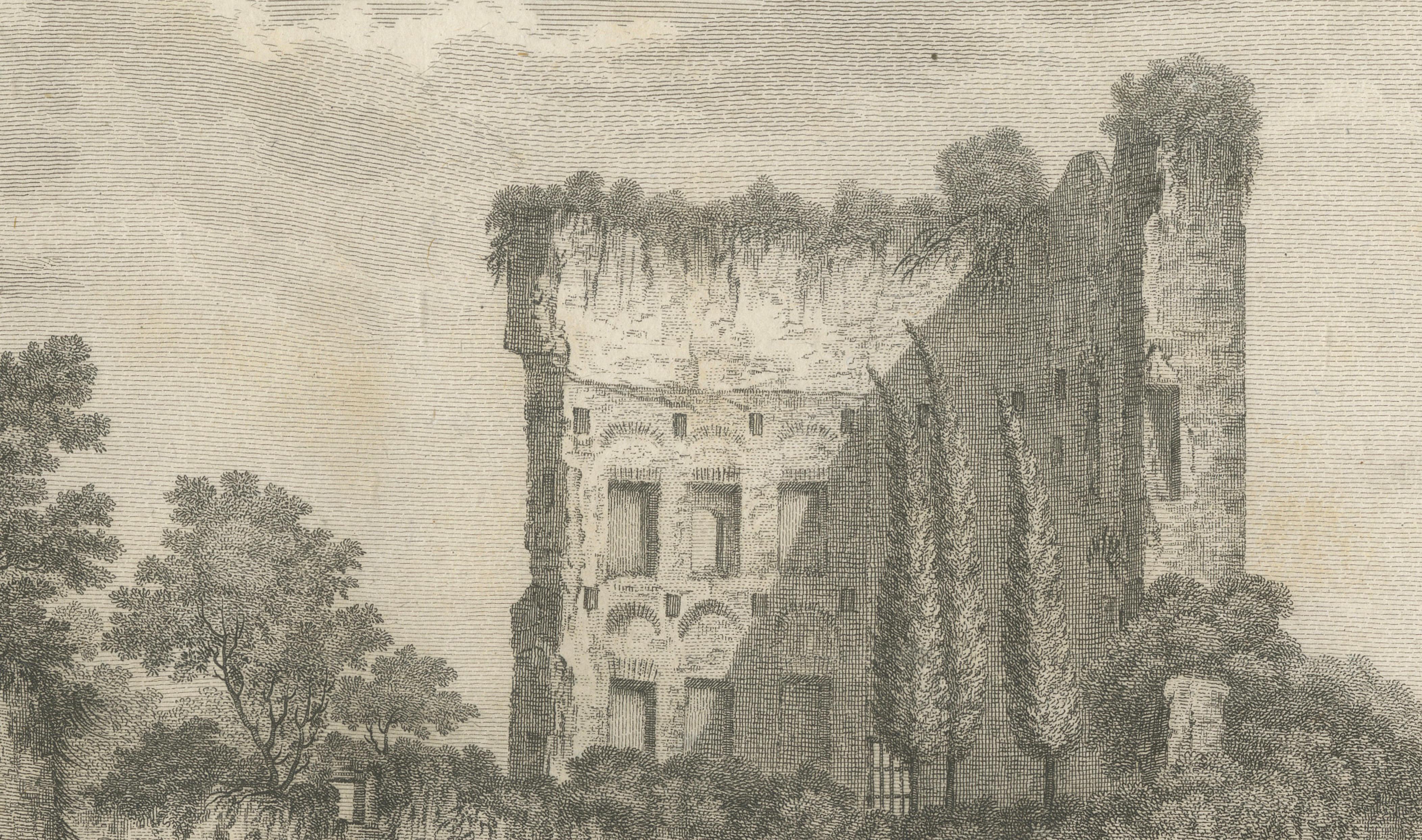 Antique Engraving of the Baths of Titus in Rome, Ruins, Niquet Family, c.1780