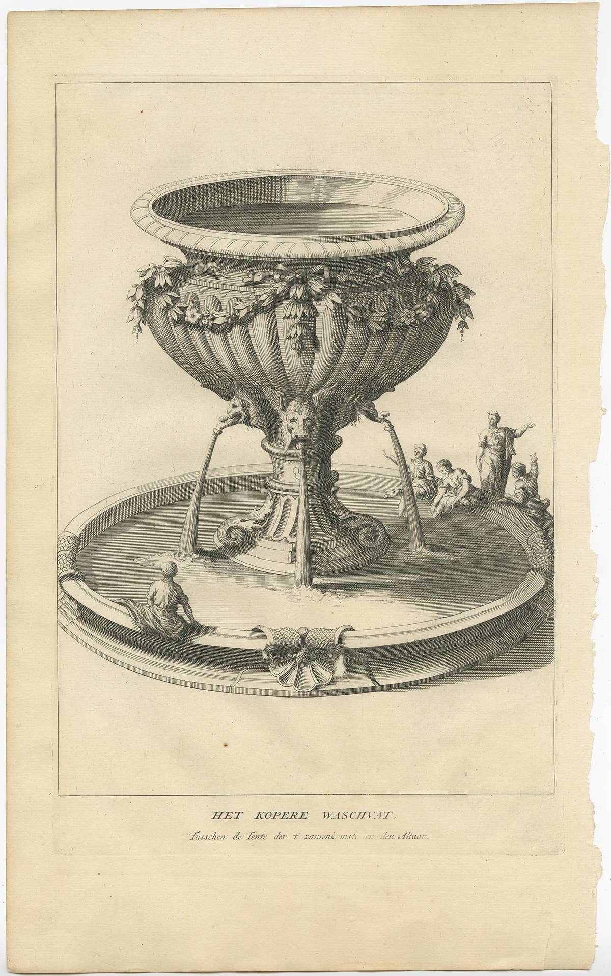 Antique Engraving of the Brass Laver in Solomon's Temple, Jerusalem, ca.1725