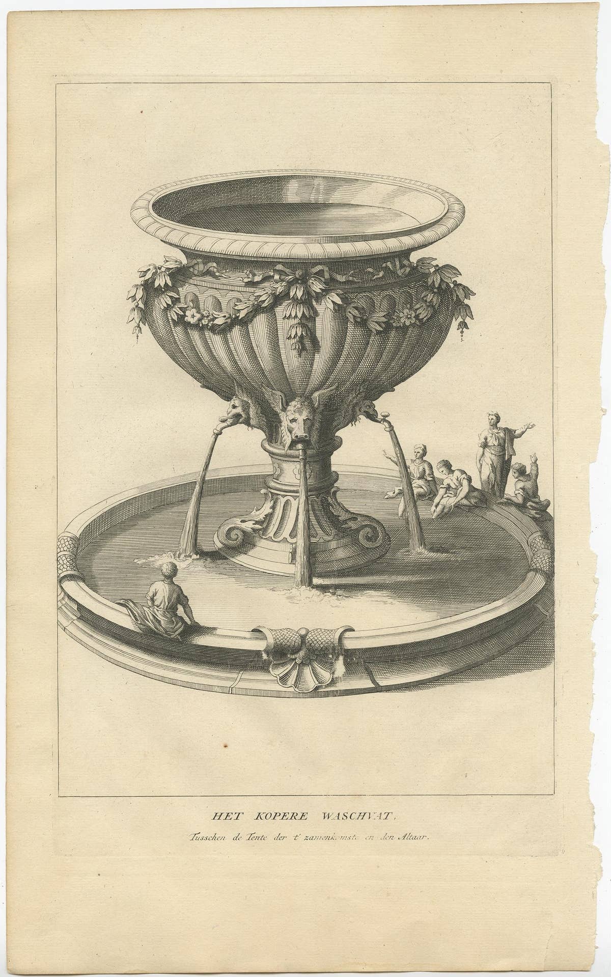 Antique Engraving of the Brass Laver in Solomon's Temple, Jerusalem, ca.1725