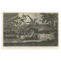 Incisione antica del capo morto dell'isola di Tahiti nel Pacifico, 1803