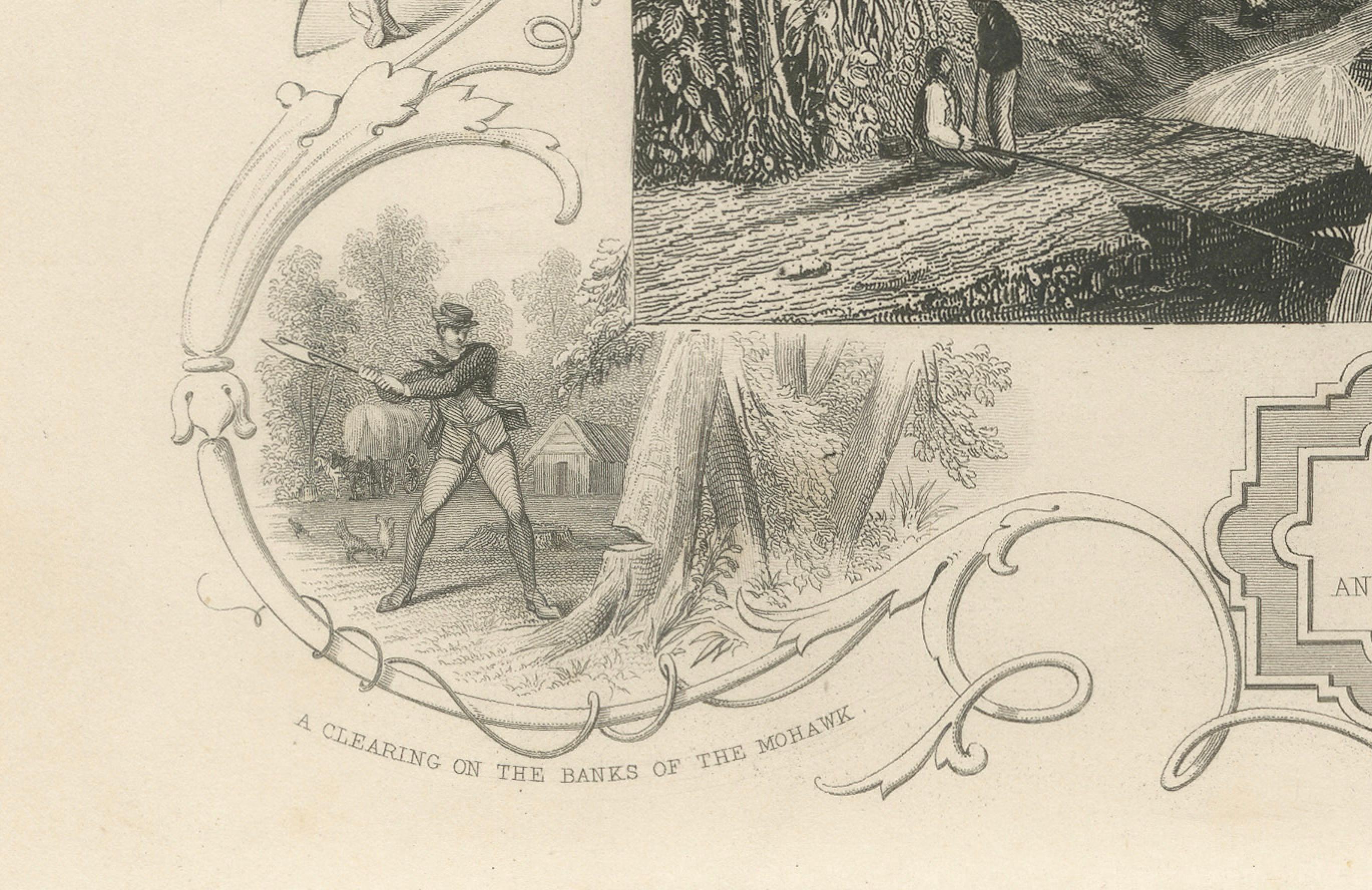Carta Incisione antica del Canale Erie e delle Piccole Cascate sul fiume Mohawk, 1850 ca. in vendita