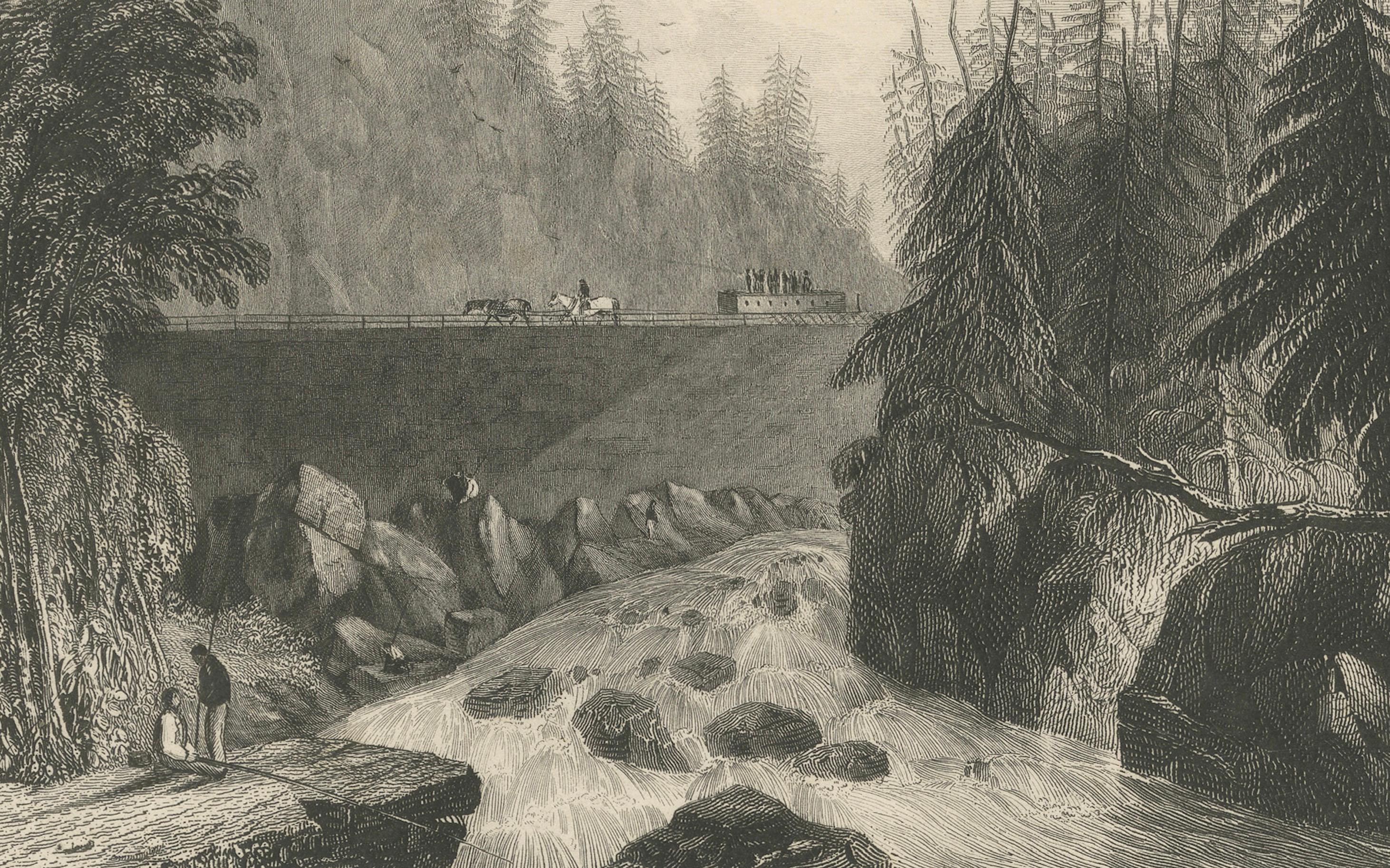 Incisione antica del Canale Erie e delle Piccole Cascate sul fiume Mohawk, 1850 ca. in vendita 1