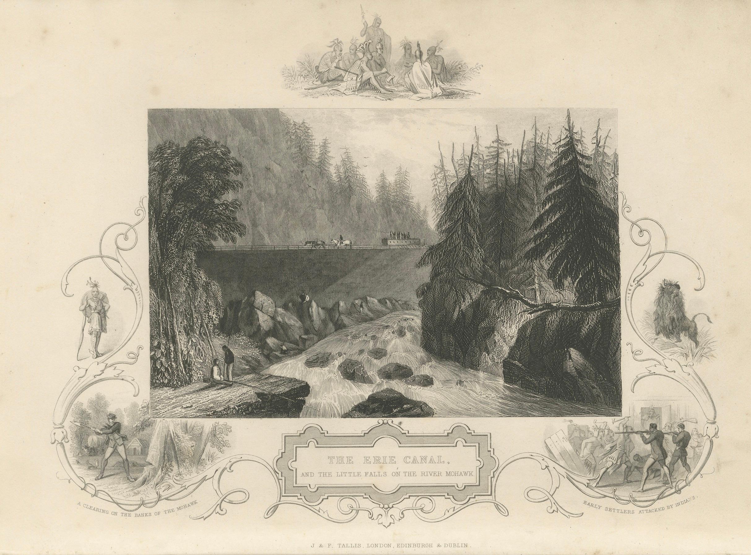 Incisione antica del Canale Erie e delle Piccole Cascate sul fiume Mohawk, 1850 ca. in vendita 2