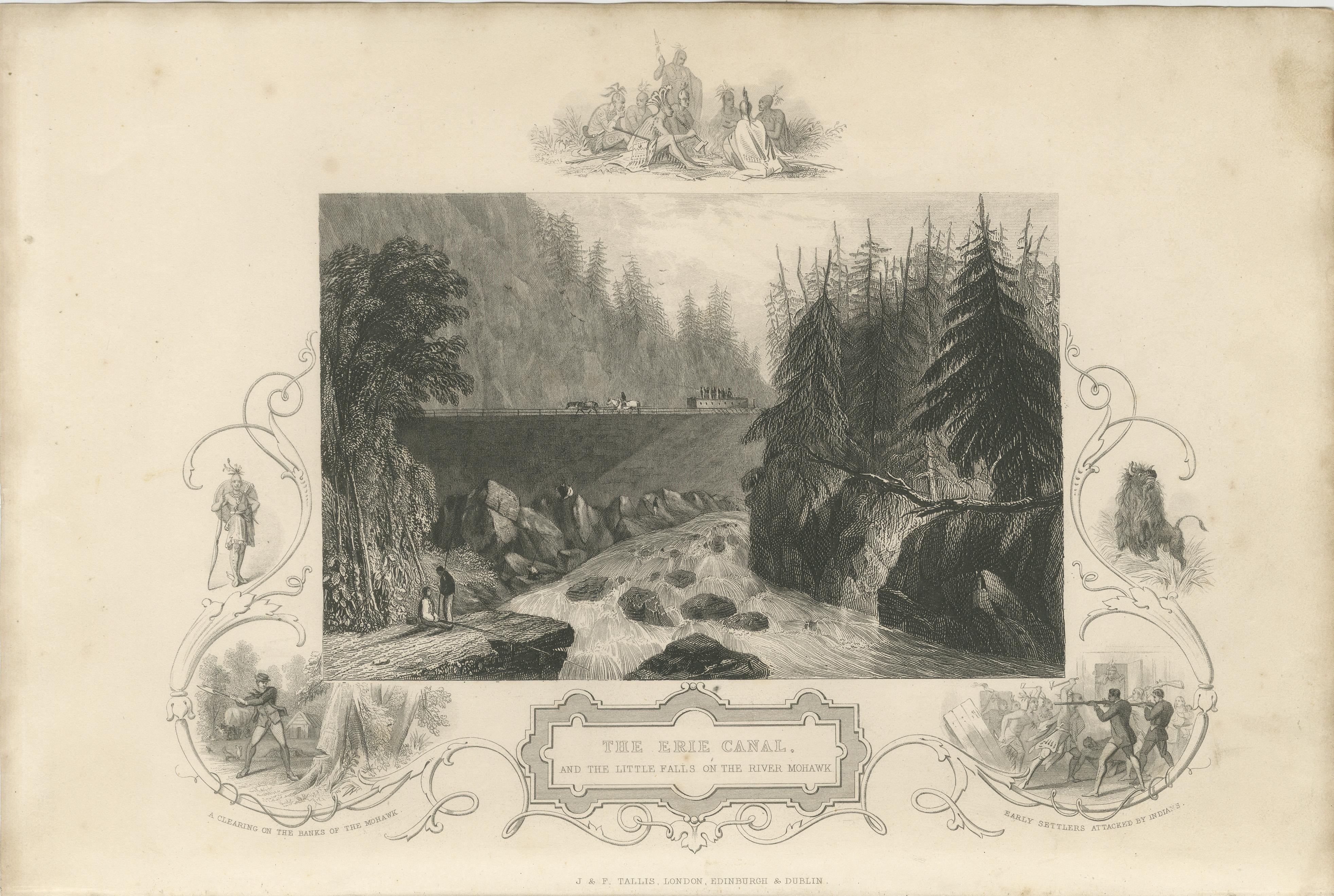 Incisione antica del Canale Erie e delle Piccole Cascate sul fiume Mohawk, 1850 ca. in vendita 3