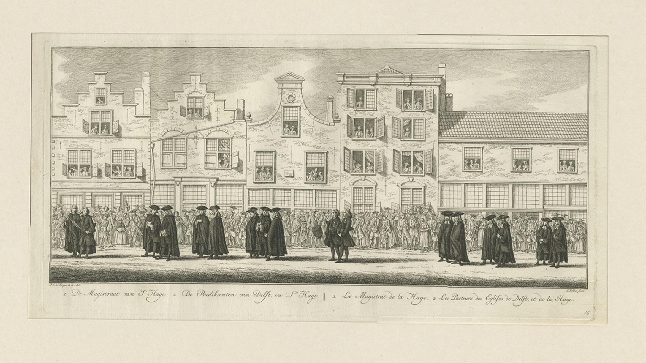 Paper Antique Engraving of the Funeral Procession of Anna Van Hannover, 1761 For Sale