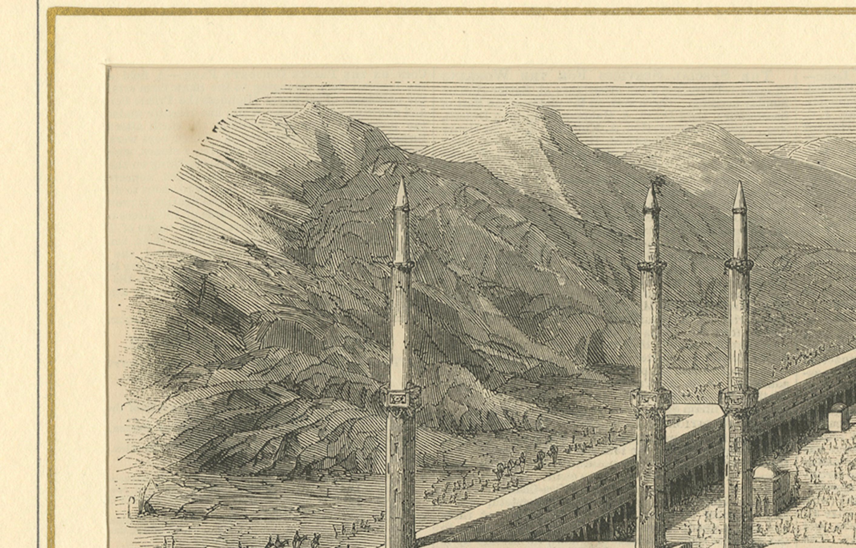 Antiker Kupferstich der Großen Moschee von Mekka mit Kaaba, um 1850

Beschreibung:
Dieser detaillierte antike Stich zeigt eine historische Perspektive der Großen Moschee von Mekka - 
