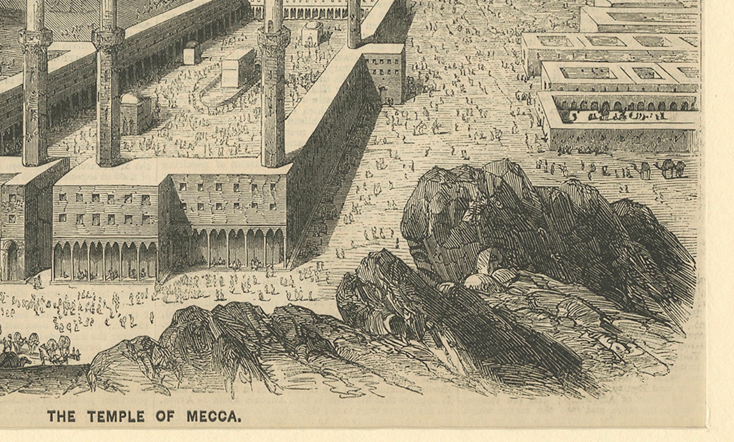 Antiker Kupferstich der Großen Moschee von Mekka mit Kaaba, um 1850 im Zustand „Gut“ im Angebot in Langweer, NL