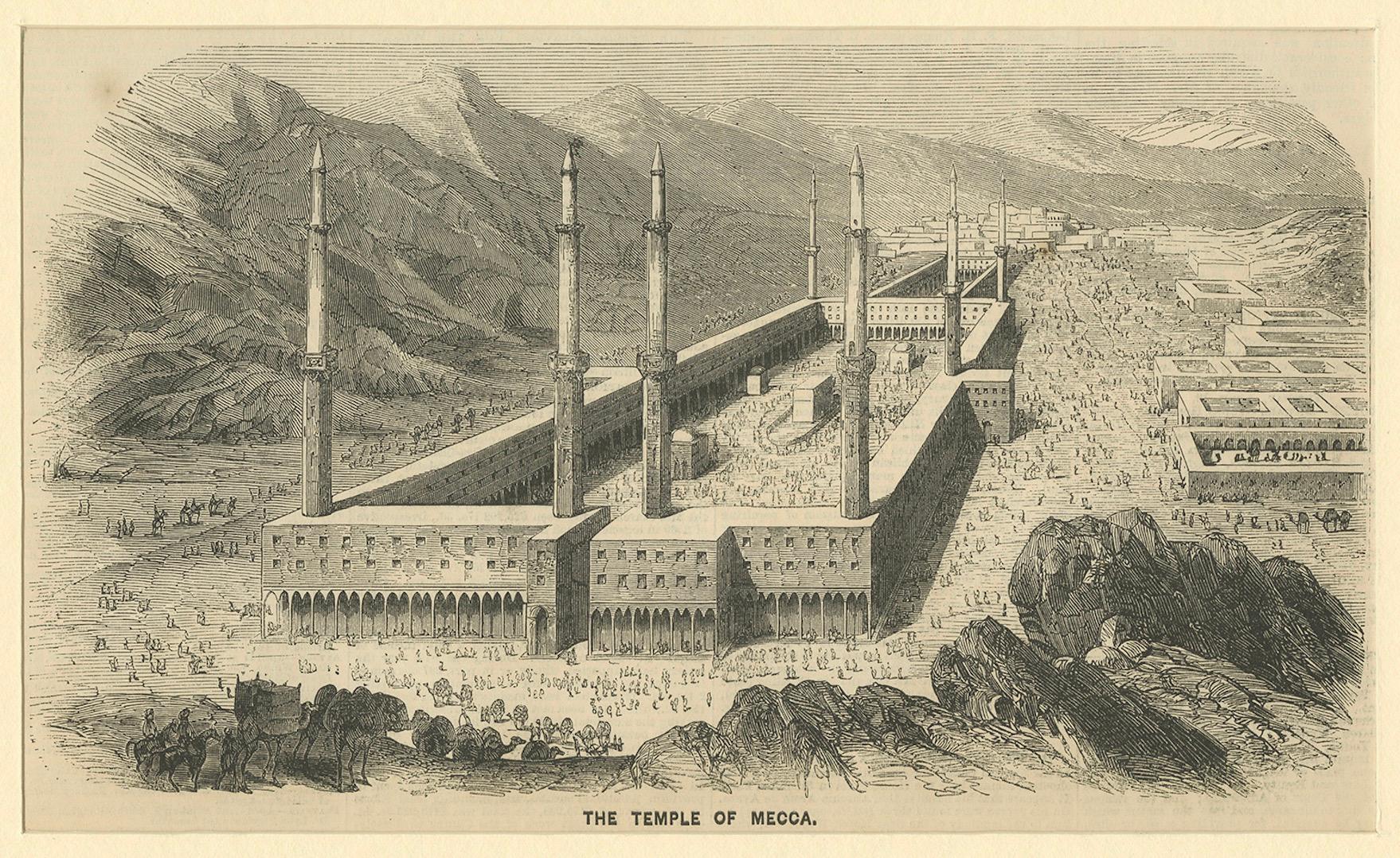 Antiker Kupferstich der Großen Moschee von Mekka mit Kaaba, um 1850 (Papier) im Angebot
