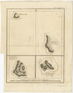 Antique Engraving of the Islands Wanooa, Wateeoo, Mangeea, Toobouai, Cook, 1803