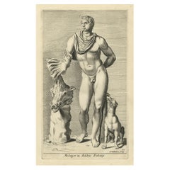 Gravure ancienne de la statue du héros mythologique Meleager, Rome, 1660
