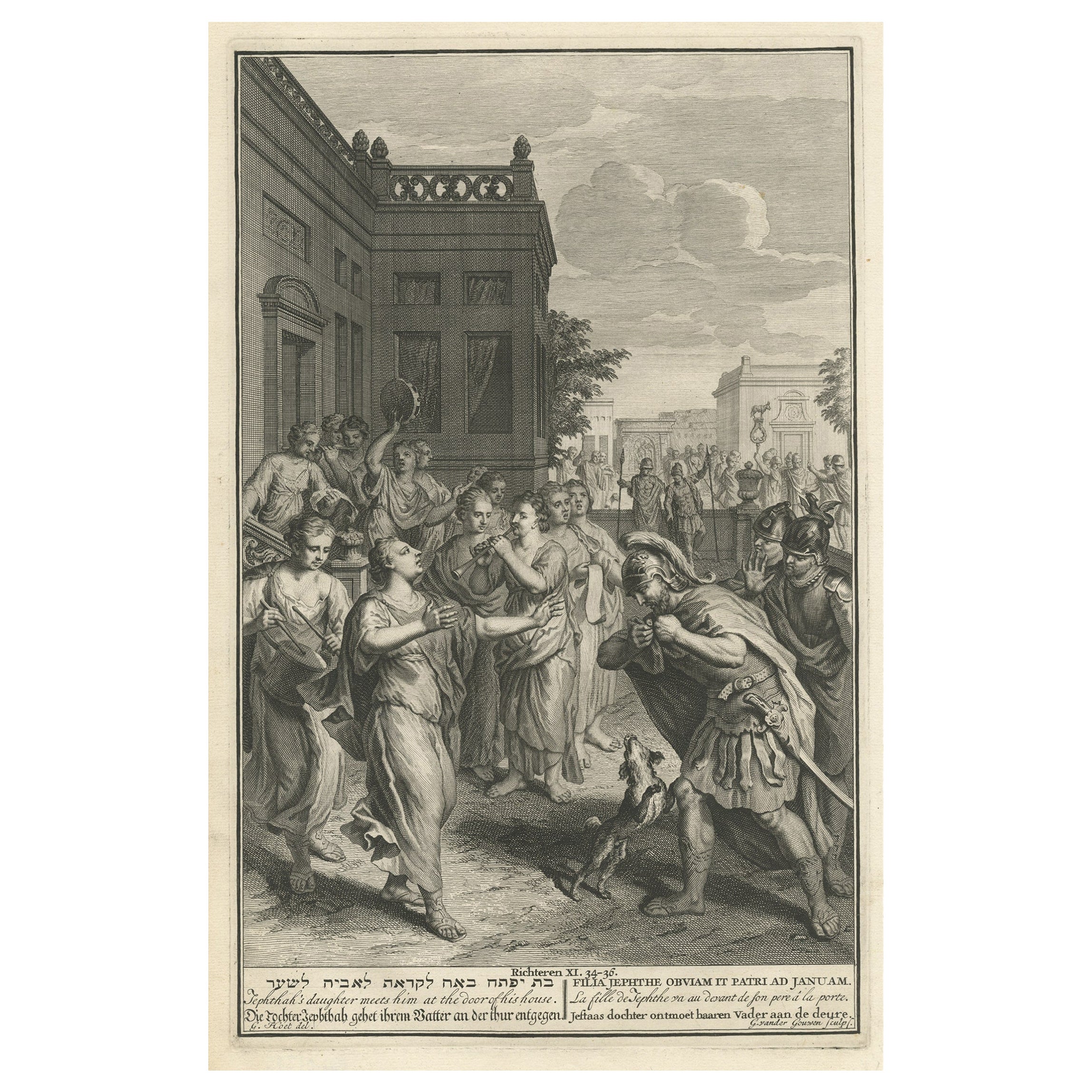 Antiker Gravur der Geschichte der Tochter von Jephthahs Daughter, 1728
