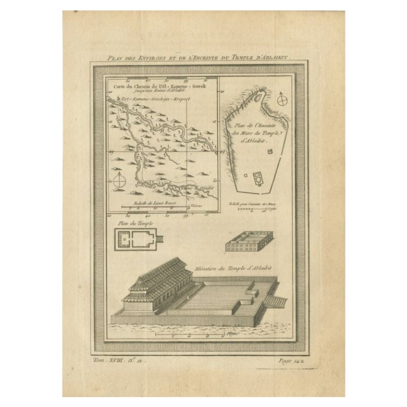 Gravure ancienne du temple d'Ablaykit, une monastère bouddhiste du Kazakhstan