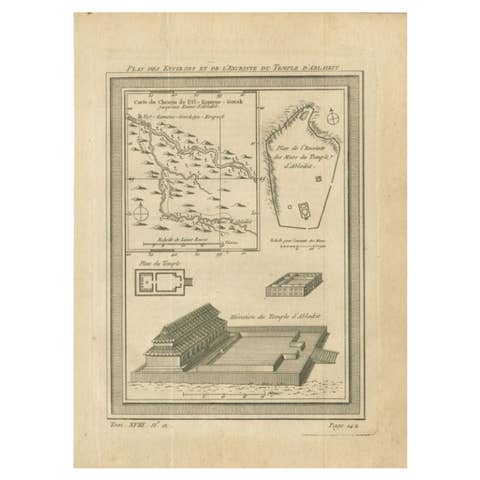 Antique Engraving of the Temple of Ablaykit, a Buddhist Monastery in Kazakhstan