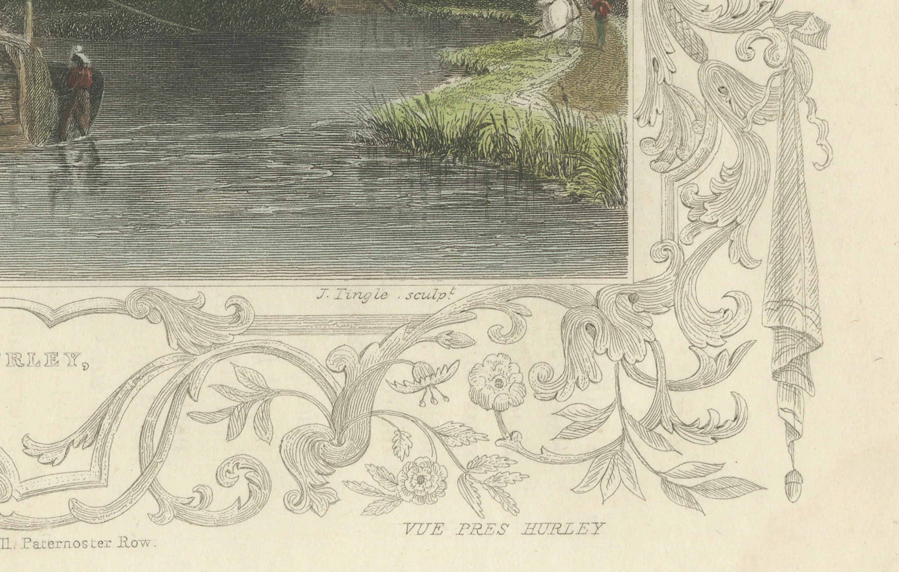Britannique Gravure ancienne de la Tamise près de Hurley, Berkshire, Tombleson, C.1832-1834 en vente