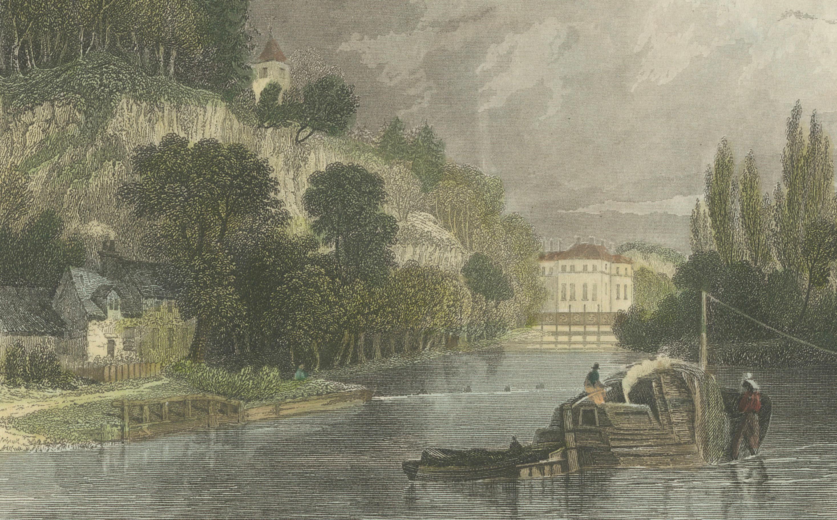 Milieu du XIXe siècle Gravure ancienne de la Tamise près de Hurley, Berkshire, Tombleson, C.1832-1834 en vente