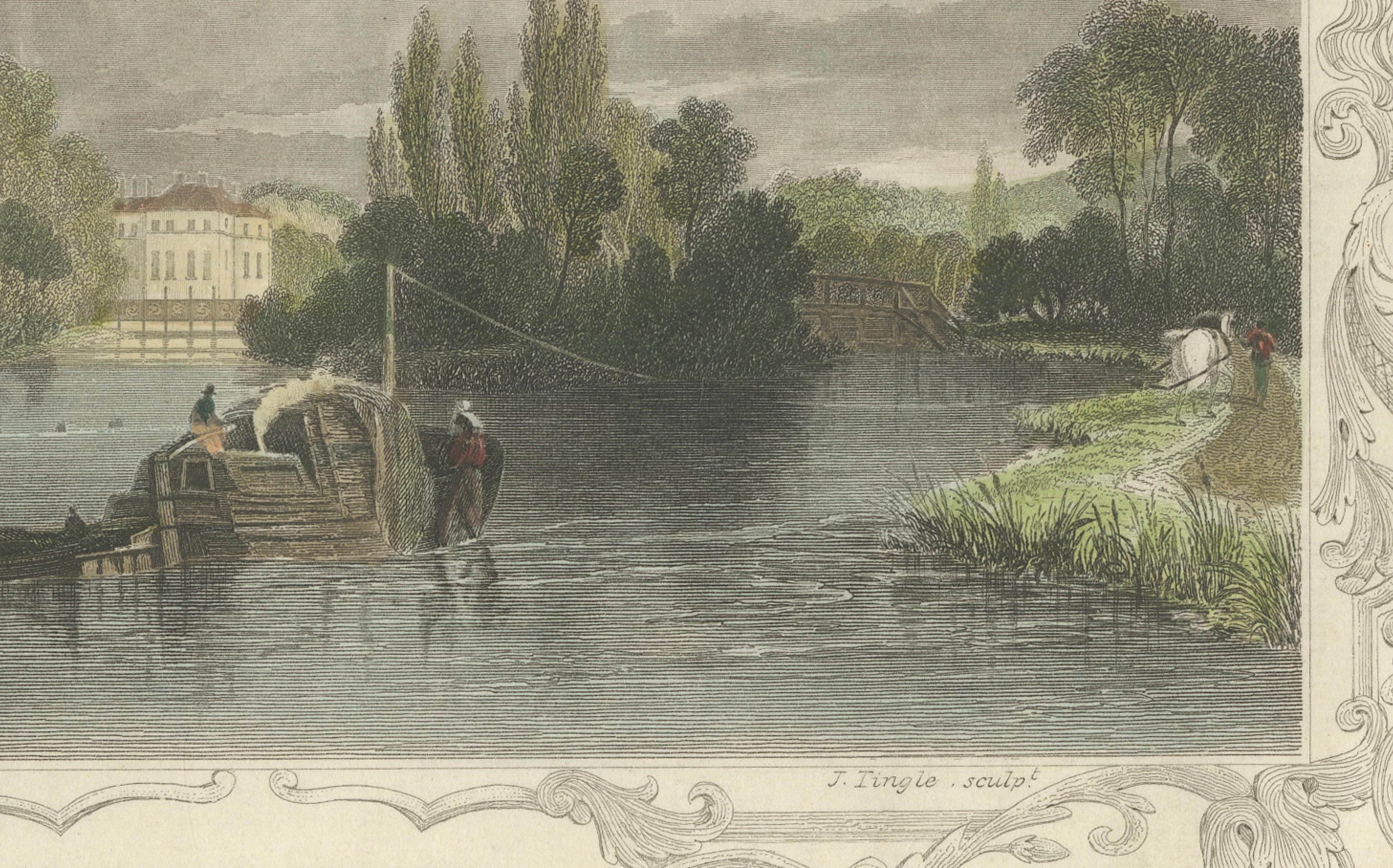 Papier Gravure ancienne de la Tamise près de Hurley, Berkshire, Tombleson, C.1832-1834 en vente