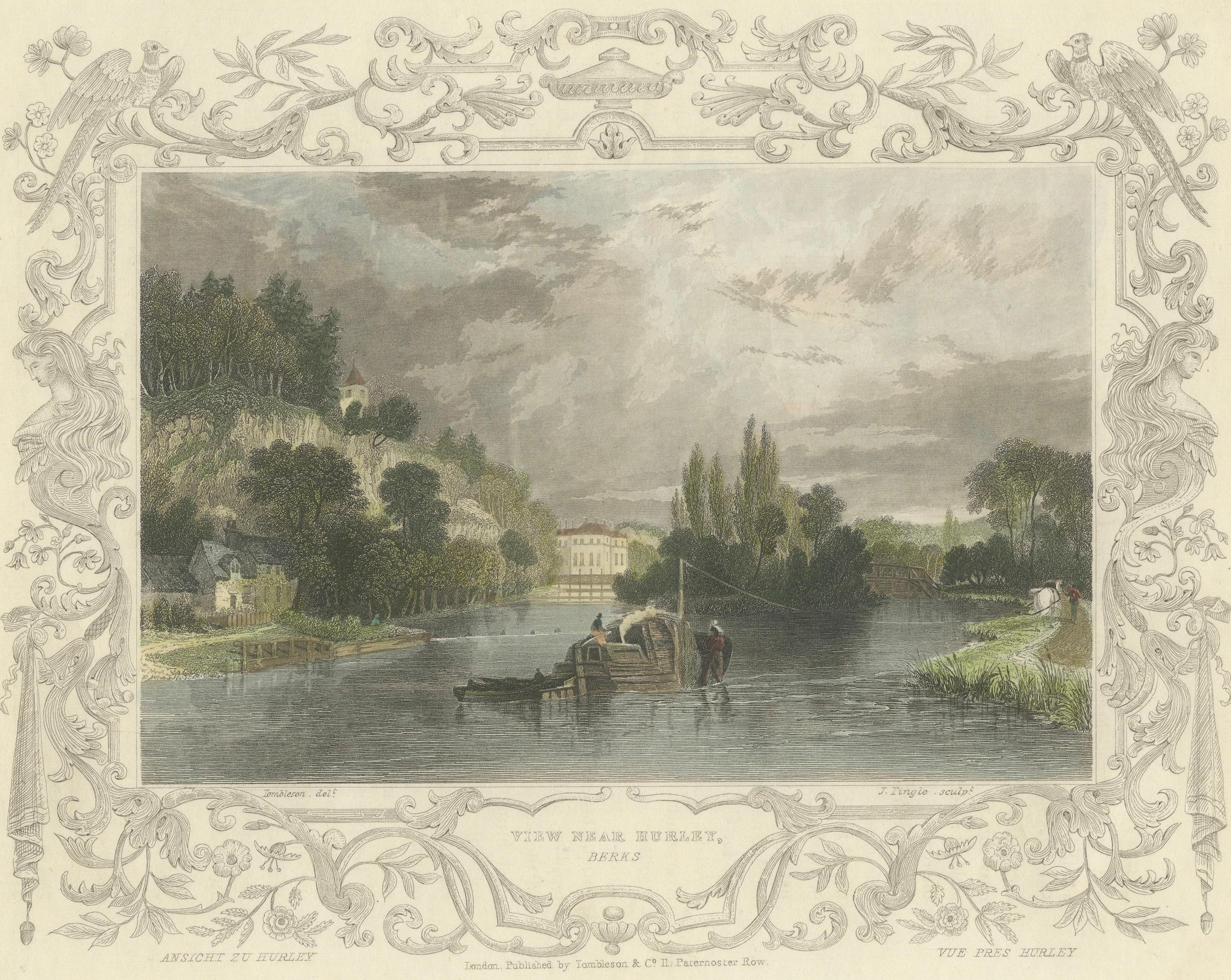 Gravure ancienne de la Tamise près de Hurley, Berkshire, Tombleson, C.1832-1834 en vente 2