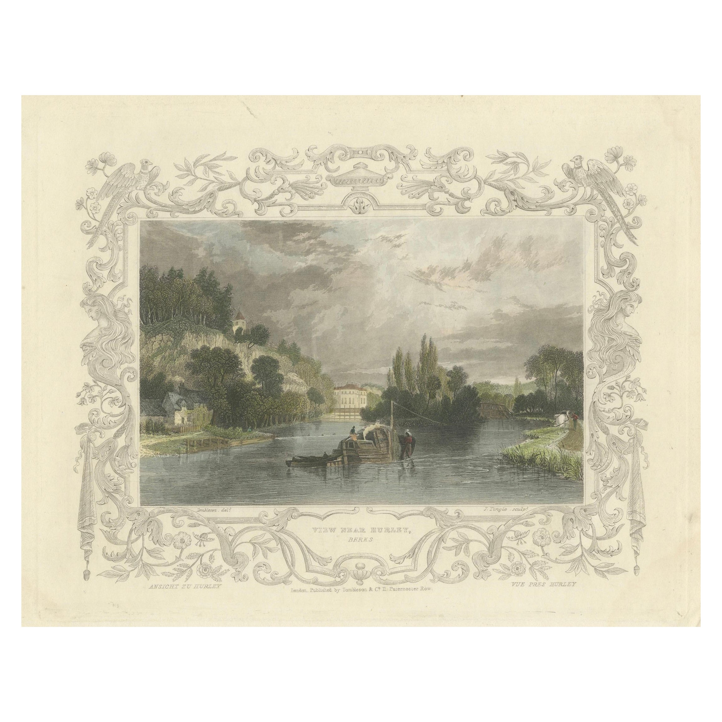 Gravure ancienne de la Tamise près de Hurley, Berkshire, Tombleson, C.1832-1834