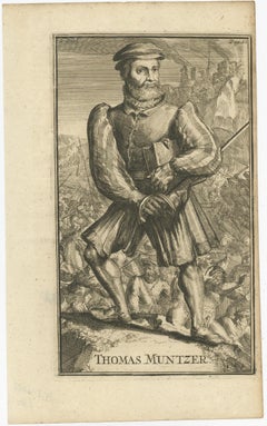 Antiker Gravur von Thomas Mntzer, einem Reformation-Era-Deutscher deutscher Theologie, 1701