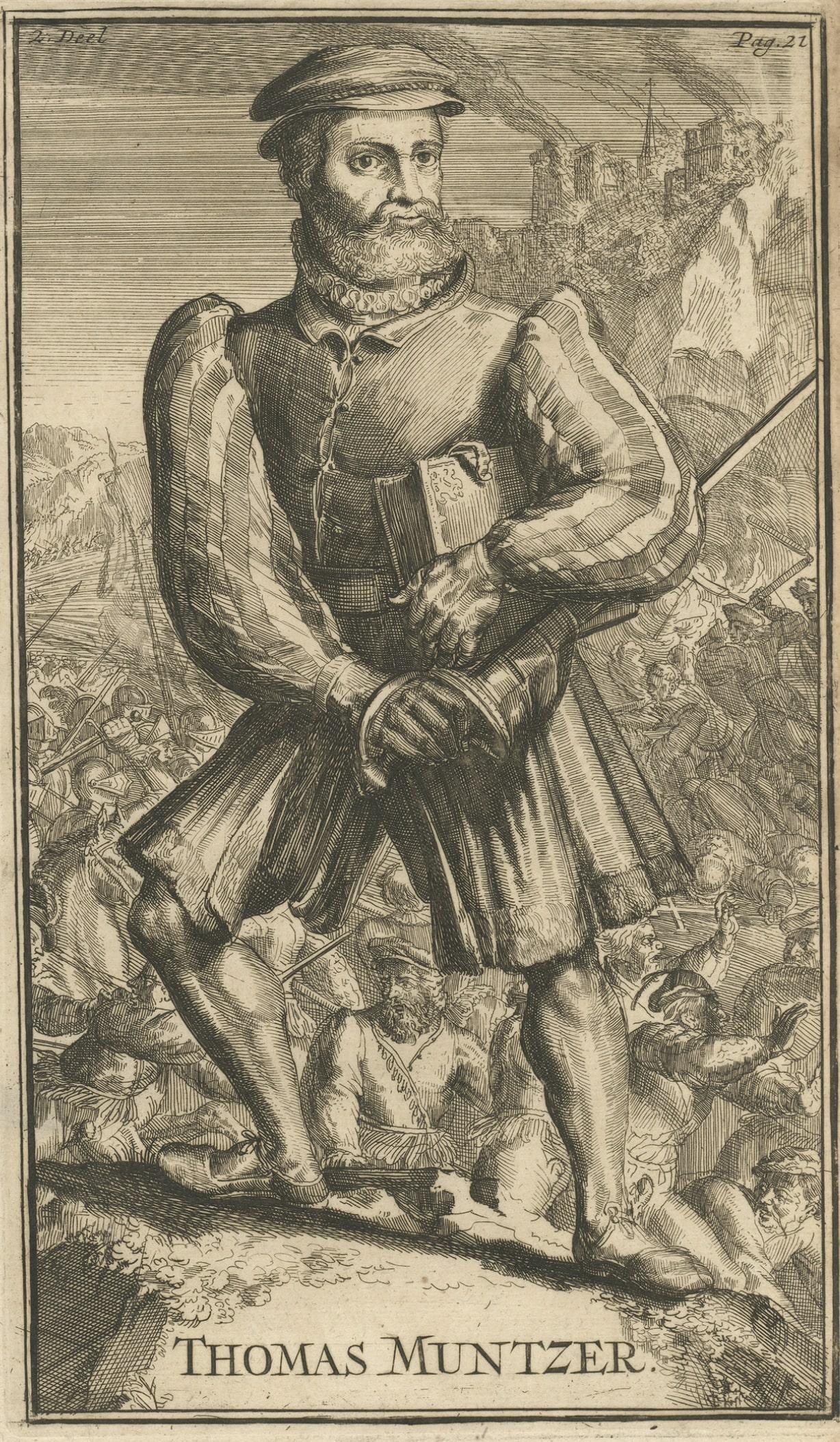 Antiker Gravur von Thomas Mntzer, einem Reformation-Era-Deutscher deutscher Theologie, 1701 im Zustand „Gut“ im Angebot in Langweer, NL