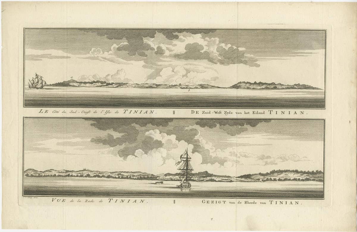 Antique Engraving of Tinian, an Island of the Northern Mariana Islands, 1757
