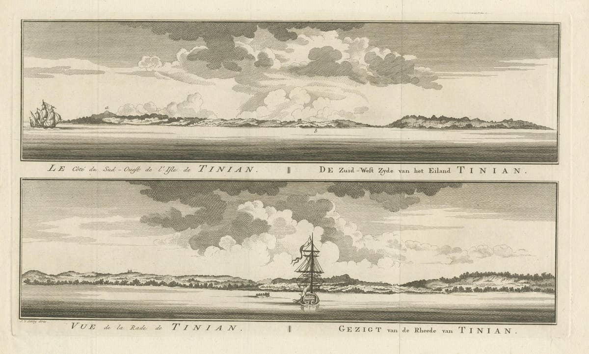 Antique Engraving of Tinian, an Island of the Northern Mariana Islands, 1757