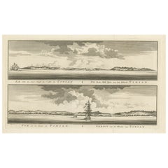 Gravure ancienne de Tinian, une île du nord des îles Mariana, 1757