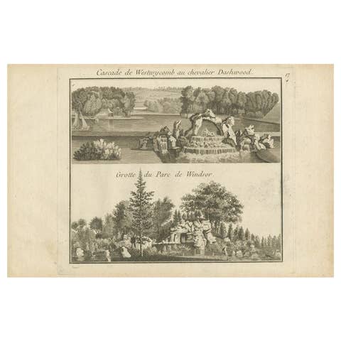Antique Engraving of West Wycombe Park and Windsor Park in England, ca.1785
