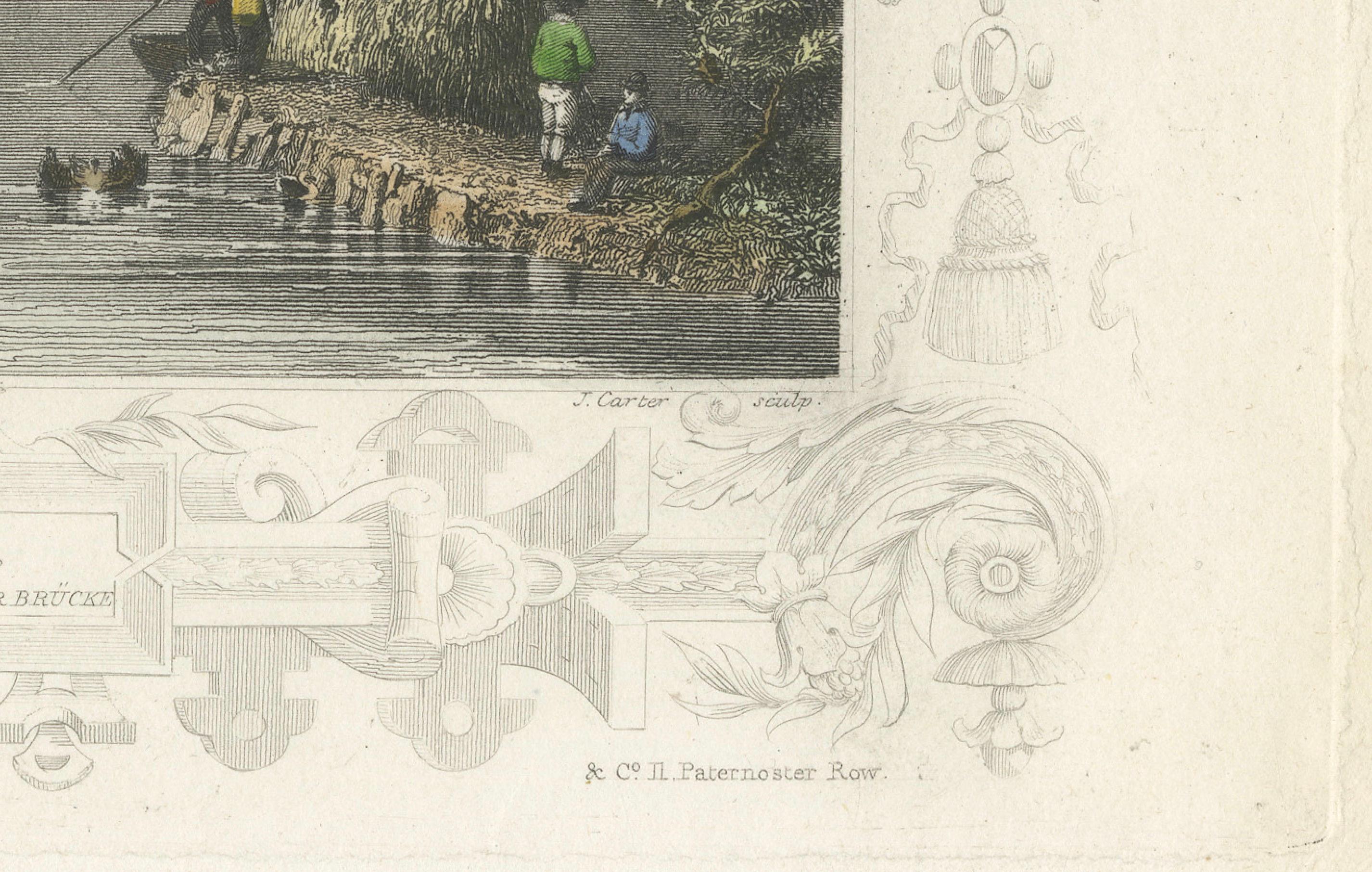 Britannique Gravure ancienne du pont de Windsor sur la Tamise, Tombleson, C.1832-1834 en vente