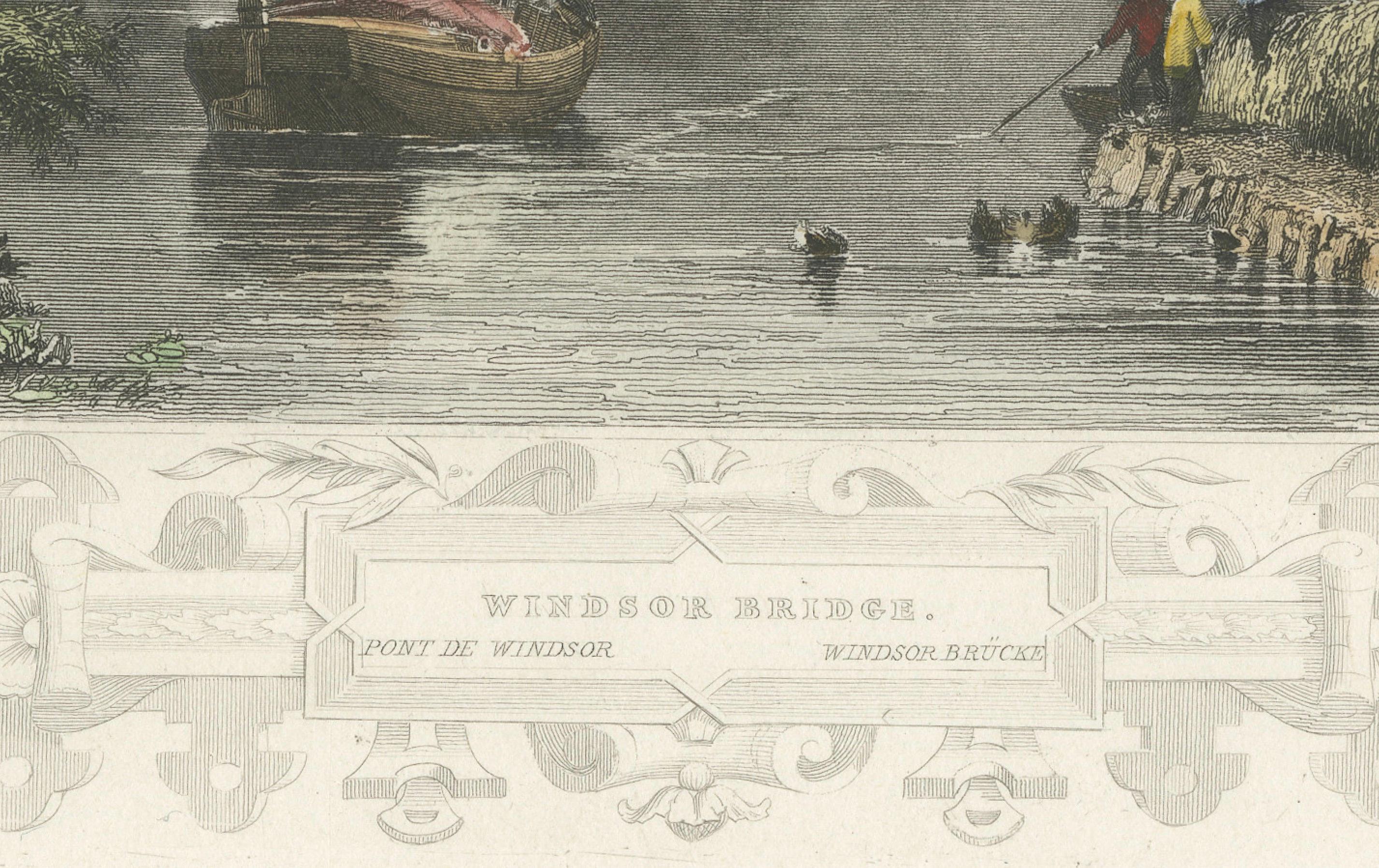Milieu du XIXe siècle Gravure ancienne du pont de Windsor sur la Tamise, Tombleson, C.1832-1834 en vente