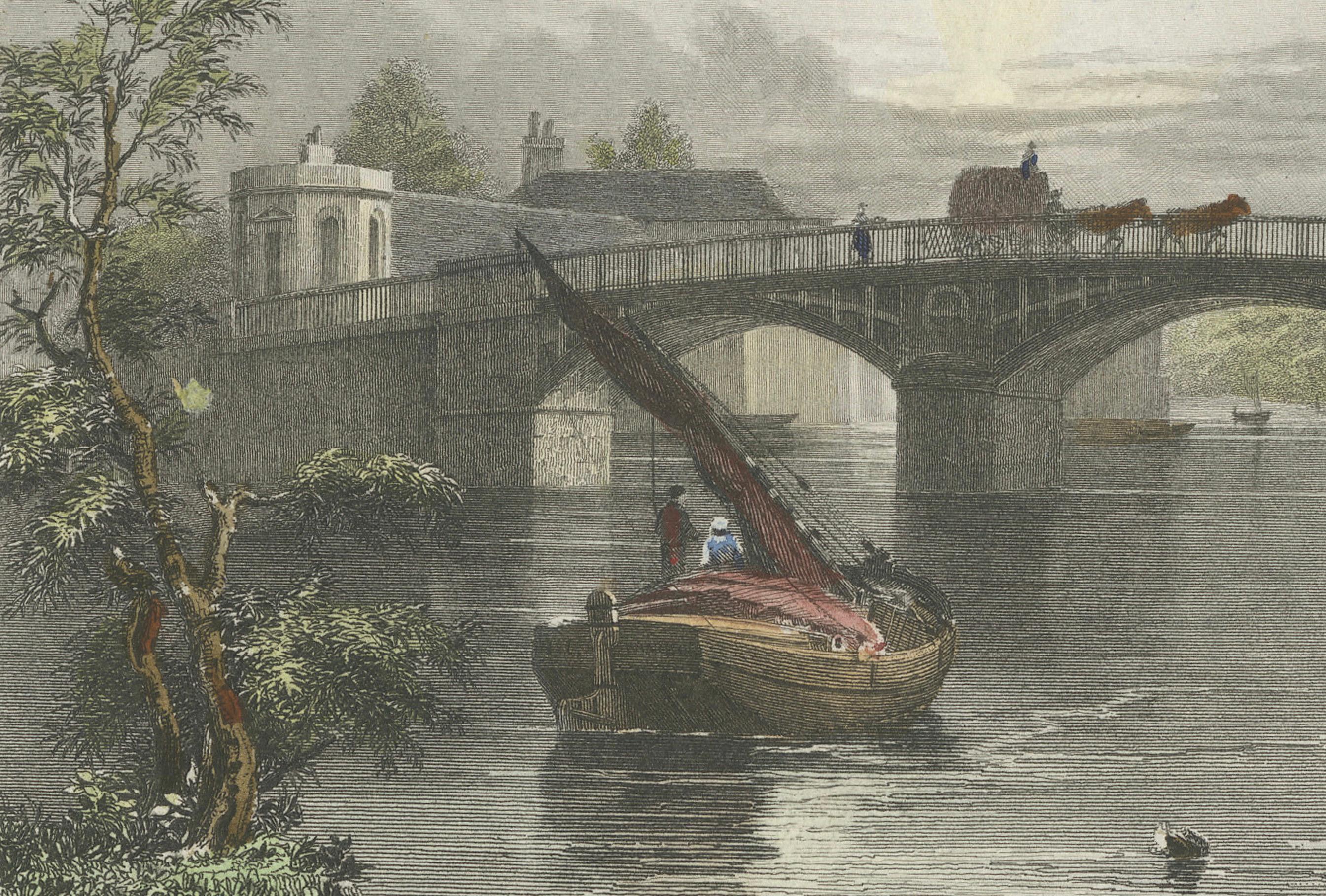 Papier Gravure ancienne du pont de Windsor sur la Tamise, Tombleson, C.1832-1834 en vente