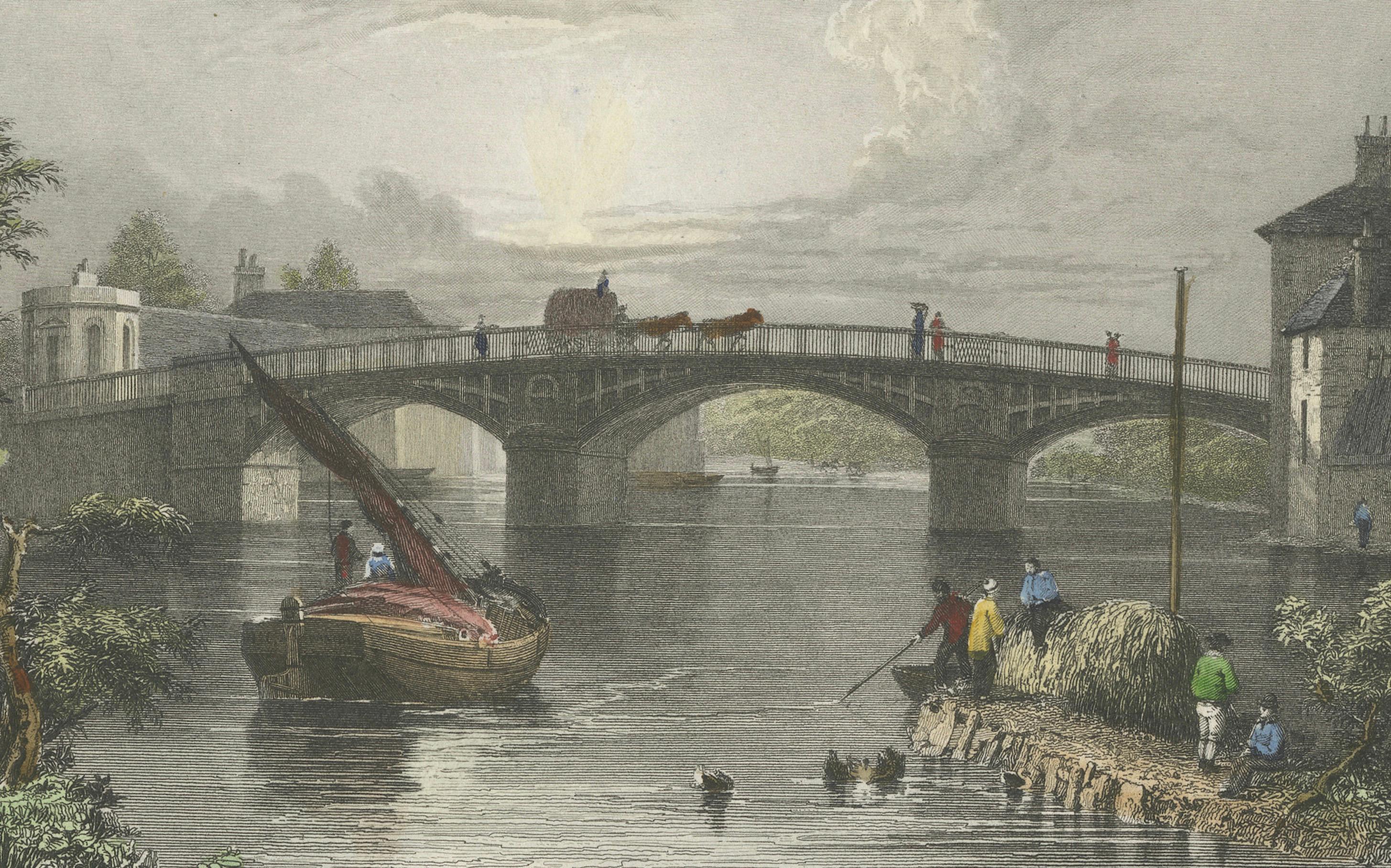 Gravure ancienne du pont de Windsor sur la Tamise, Tombleson, C.1832-1834 en vente 1