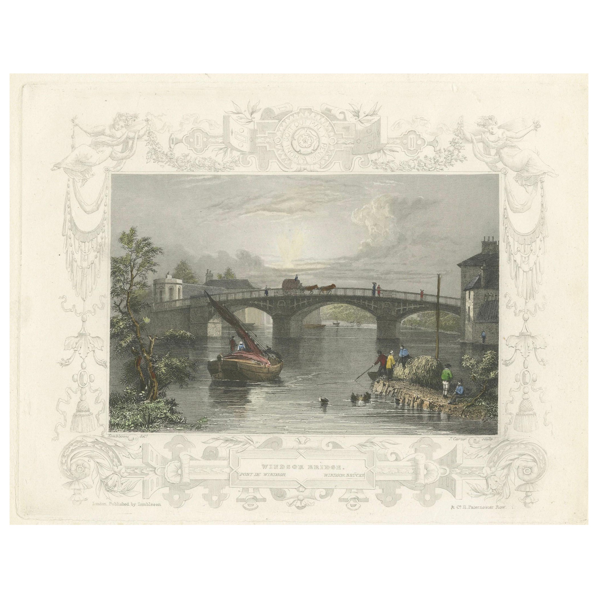 Gravure ancienne du pont de Windsor sur la Tamise, Tombleson, C.1832-1834 en vente