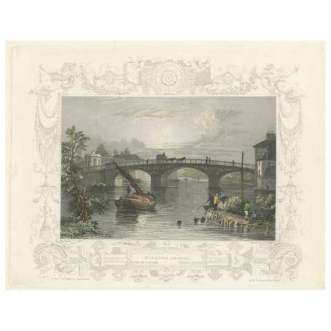 Antique engraving of Windsor Bridge on the Thames, Tombleson, c.1832–1834