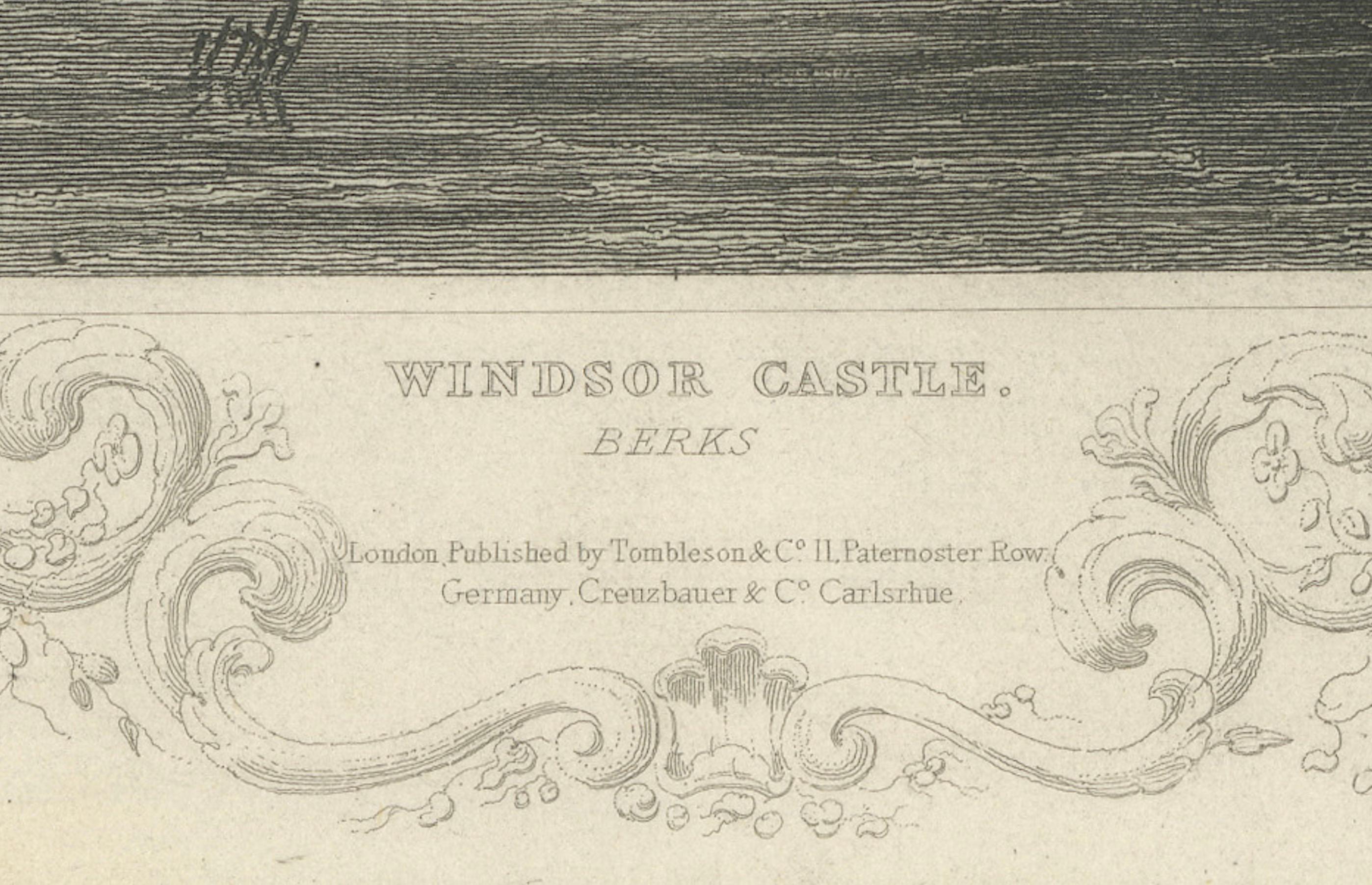 Antiker Stich von Schloss Windsor an der Themse, Berkshire, Tombleson, ca. 1832-1834

Dieser bedeutende antike Stich zeigt eine der berühmtesten Ansichten der Themse: Schloss Windsor, die königliche Residenz, die seit fast eintausend Jahren als
