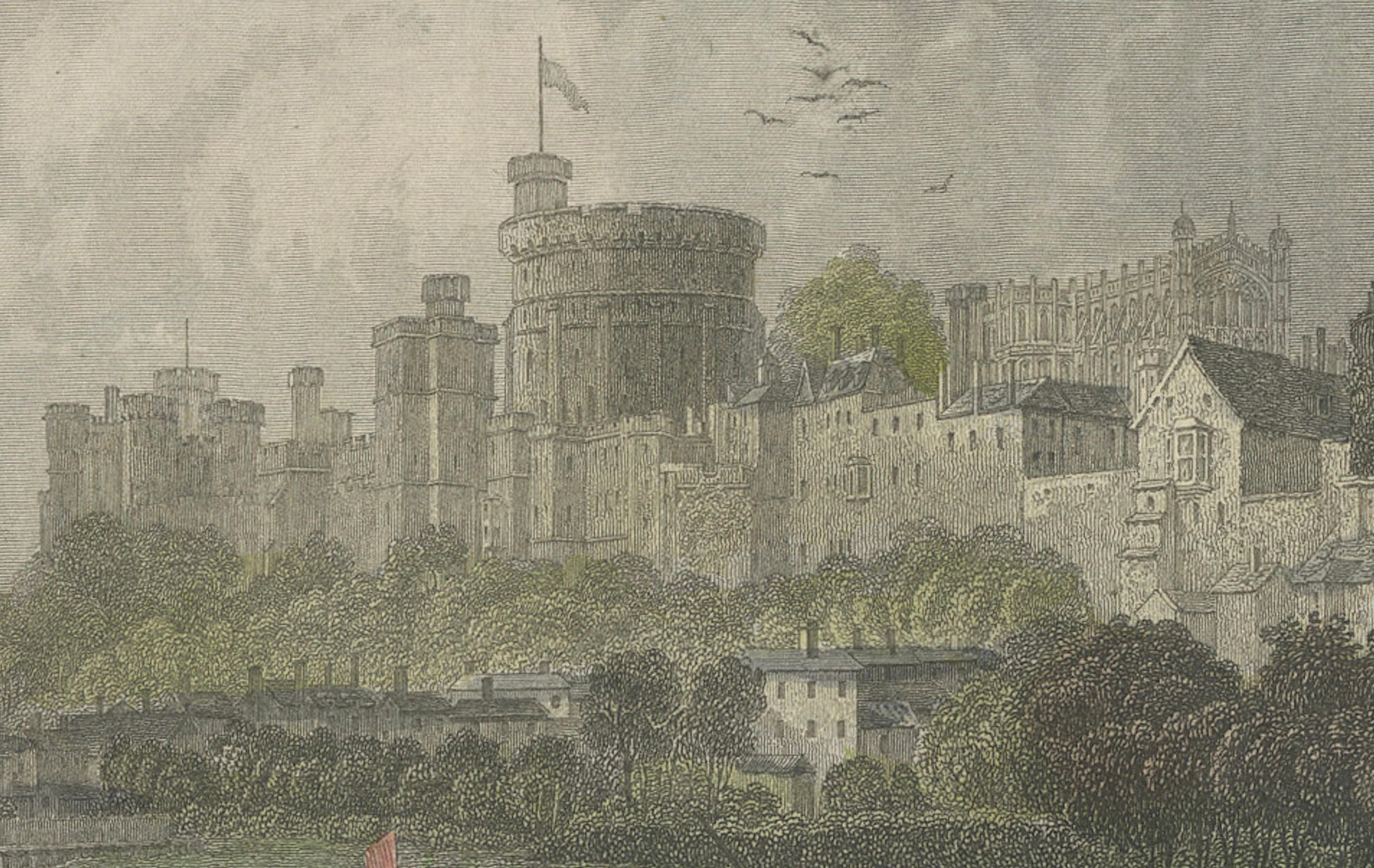 Antiker Kupferstich von Schloss Windsor an der Themse, Berkshire, Tombleson, um 1832 (Britisch) im Angebot