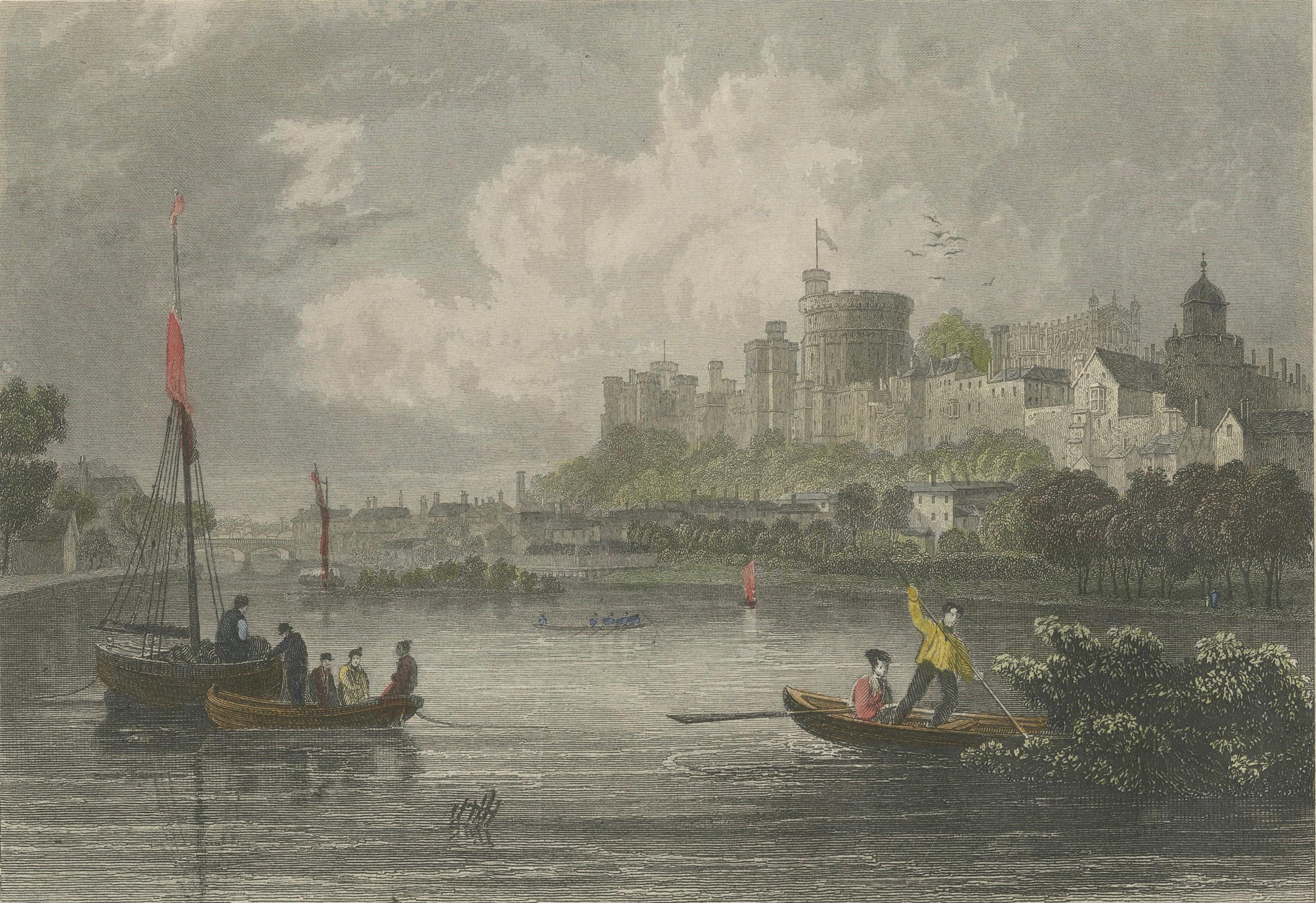 Antiker Kupferstich von Schloss Windsor an der Themse, Berkshire, Tombleson, um 1832 im Zustand „Gut“ im Angebot in Langweer, NL