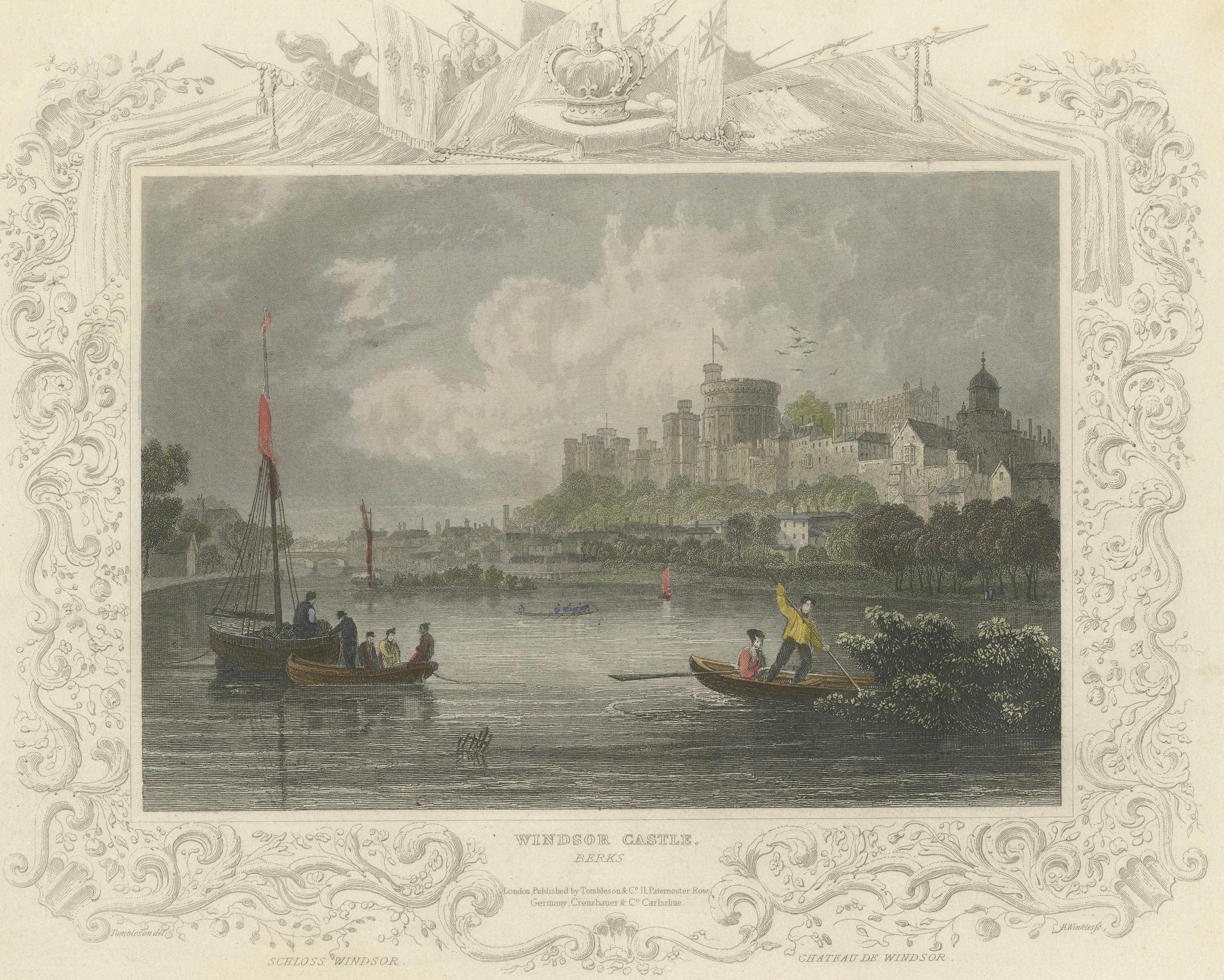 Antiker Kupferstich von Schloss Windsor an der Themse, Berkshire, Tombleson, um 1832 (Mittleres 19. Jahrhundert) im Angebot