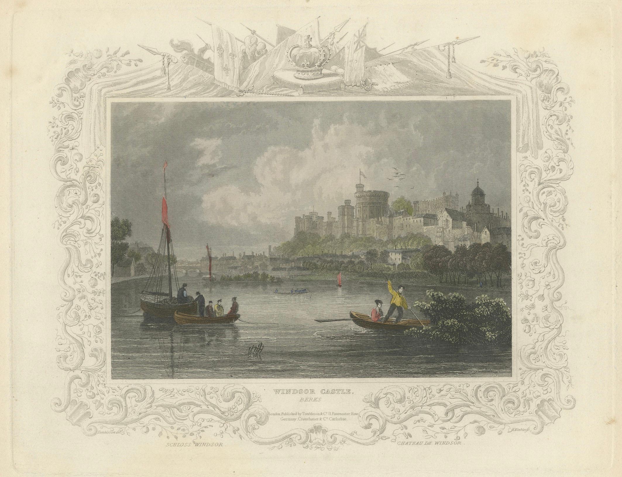 Antiker Kupferstich von Schloss Windsor an der Themse, Berkshire, Tombleson, um 1832 (Papier) im Angebot